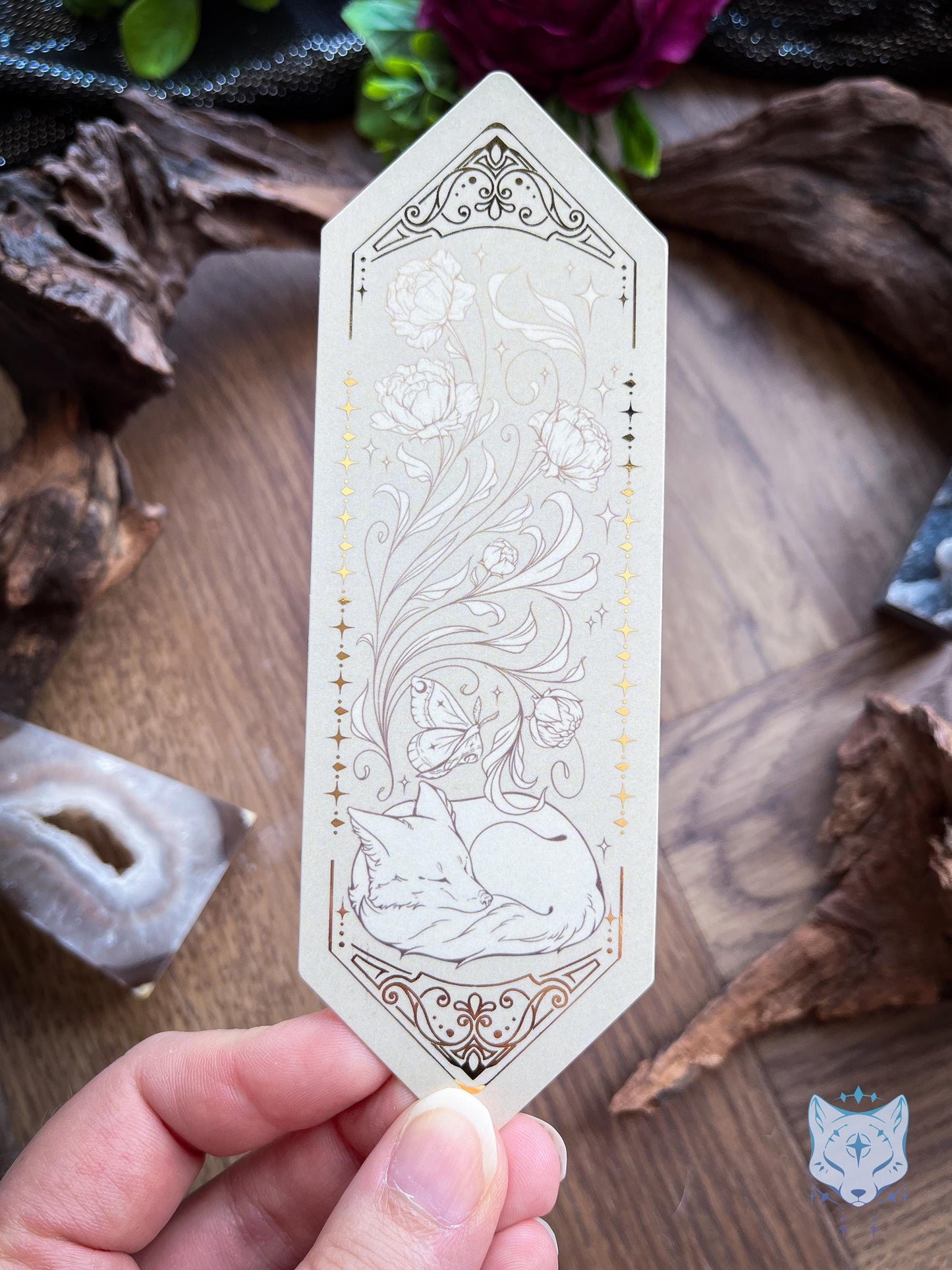 Fox & Moth Floral Foiled Paper Bookmark
