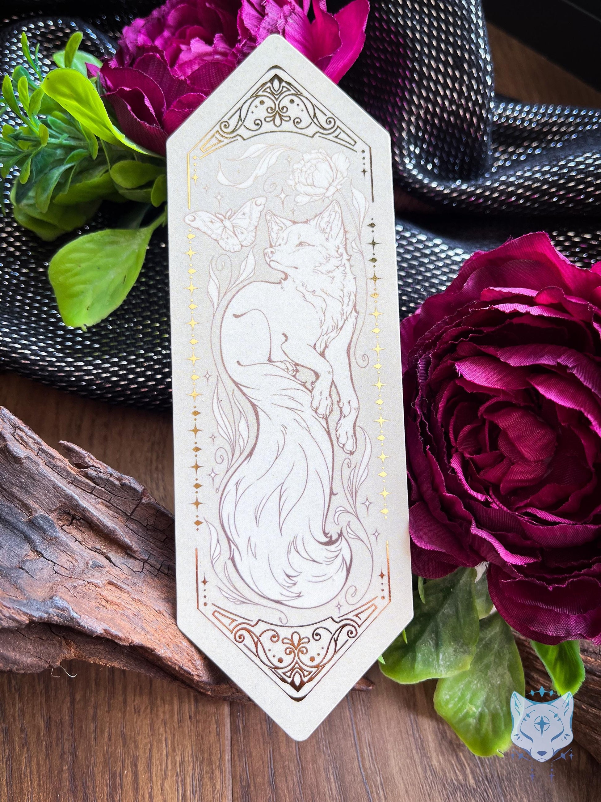 Fox & Moth Floral Foiled Paper Bookmark