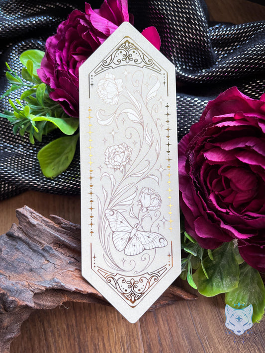 Floral Moth Foiled Paper Bookmark