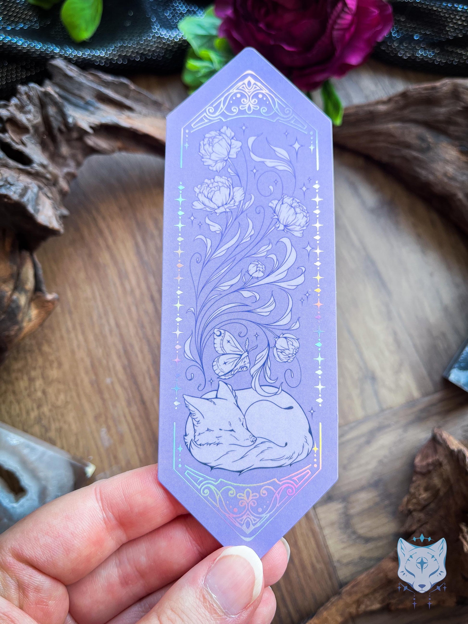 Sleeping Floral Fox Foiled Paper Bookmark