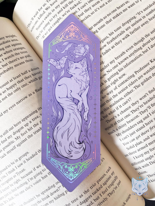 Floral Fox / Holographic Foiled Purple Bookmark