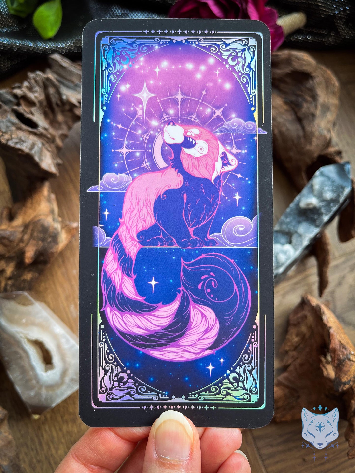 Purple Red Panda Holographic Bookmark