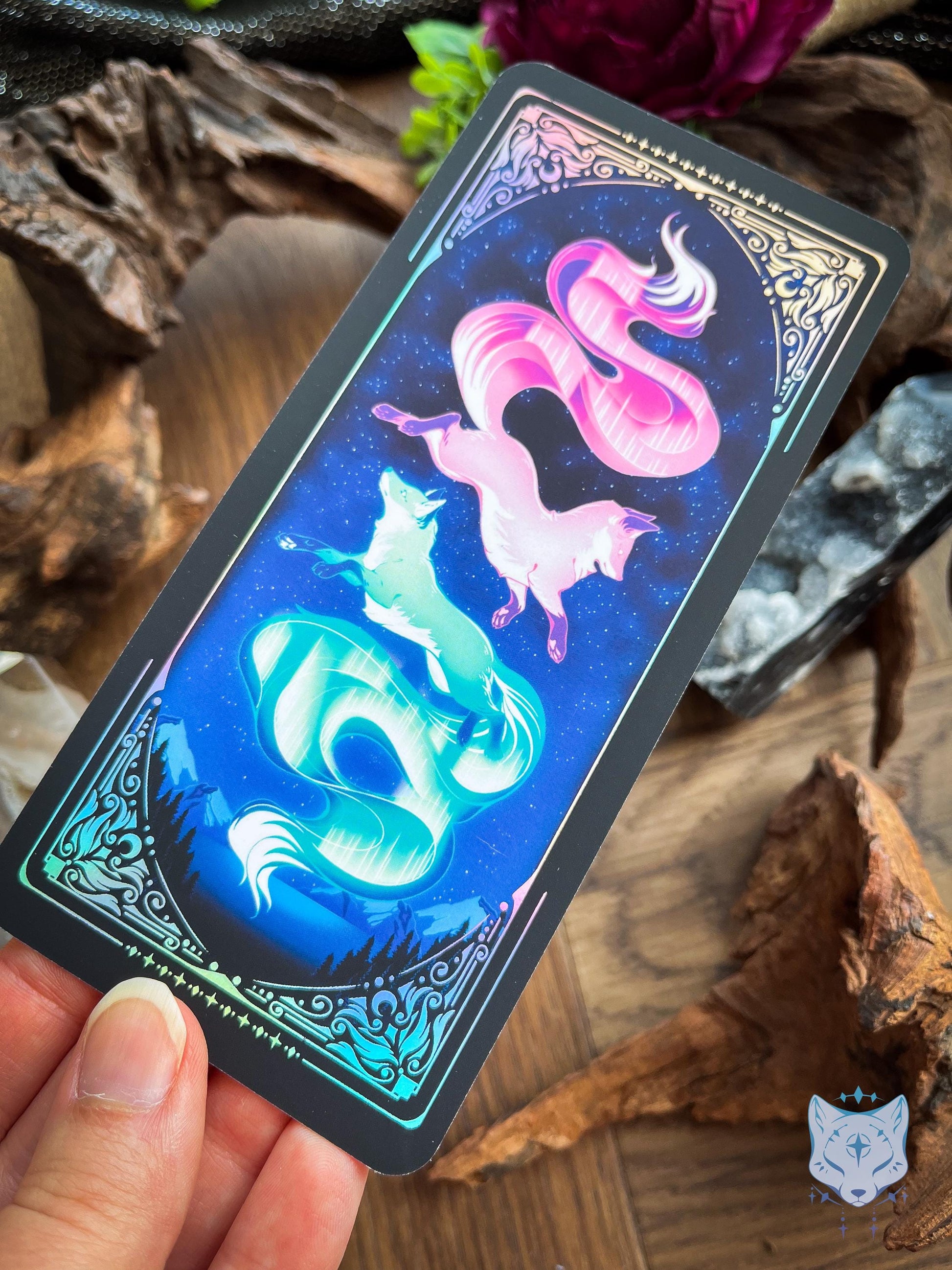 Aurora Foxes Holographic Bookmark