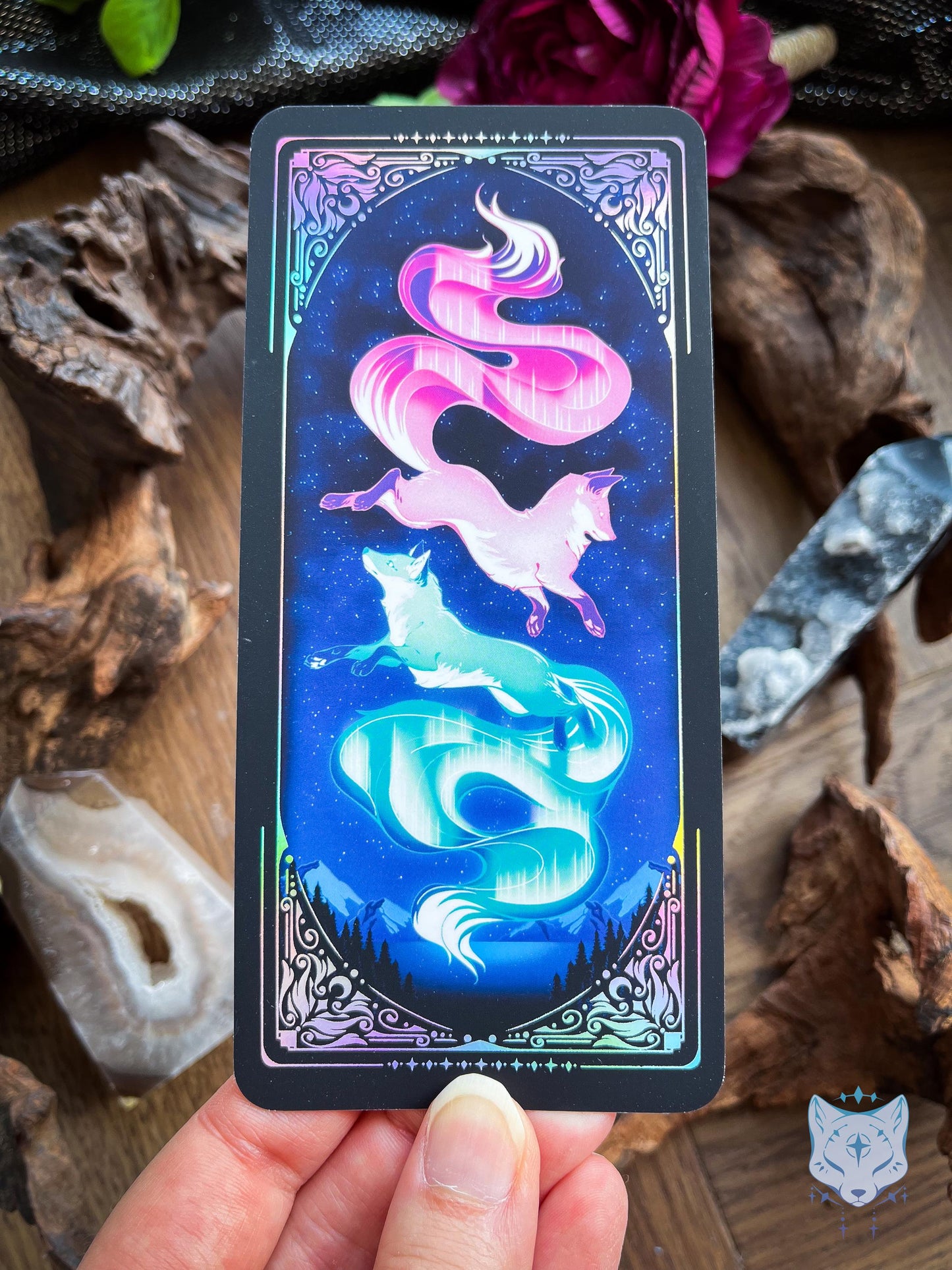 Aurora Foxes Holographic Bookmark