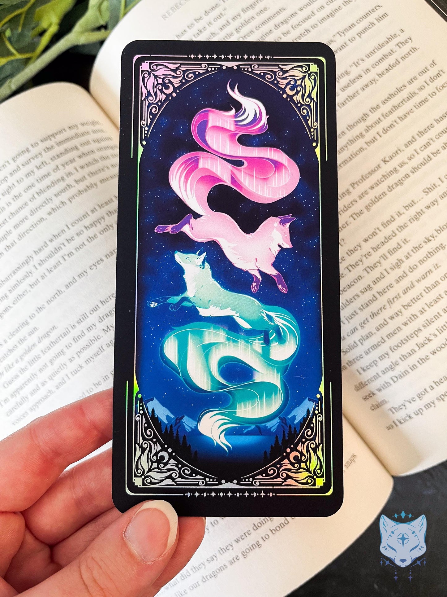 Aurora Foxes Holographic Bookmark
