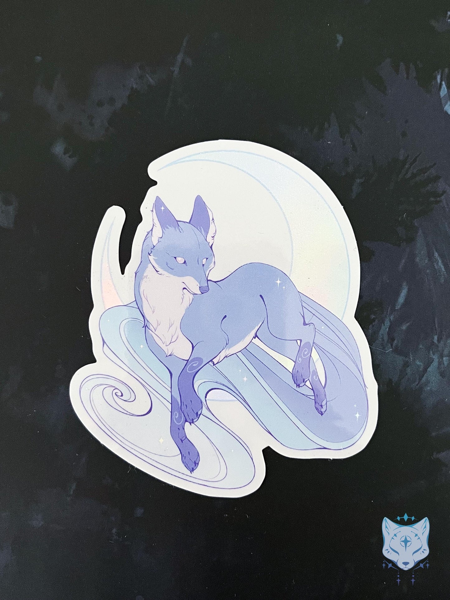 Blue Moonlit Fox | Holographic Sticker 8cm tall