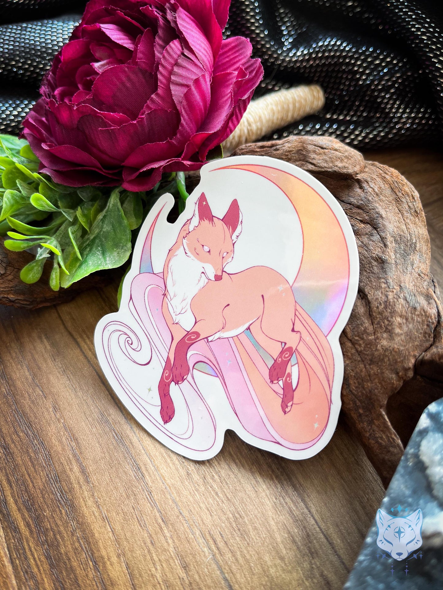 Peach Moonlit Fox | Holographic Sticker 8cm tall
