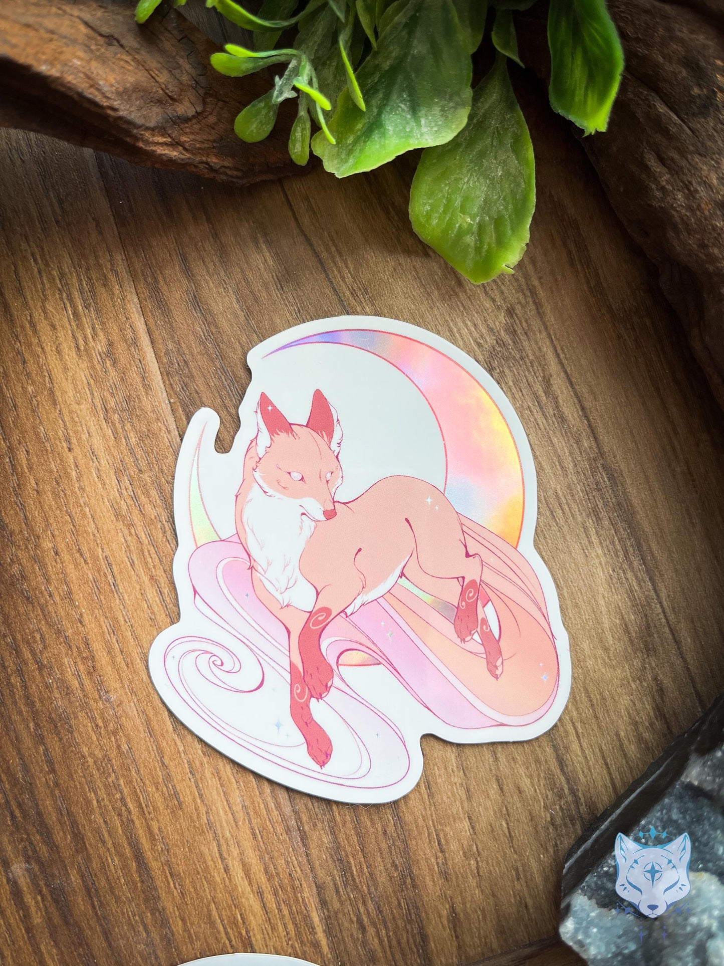 Peach Moonlit Fox | Holographic Sticker 8cm tall