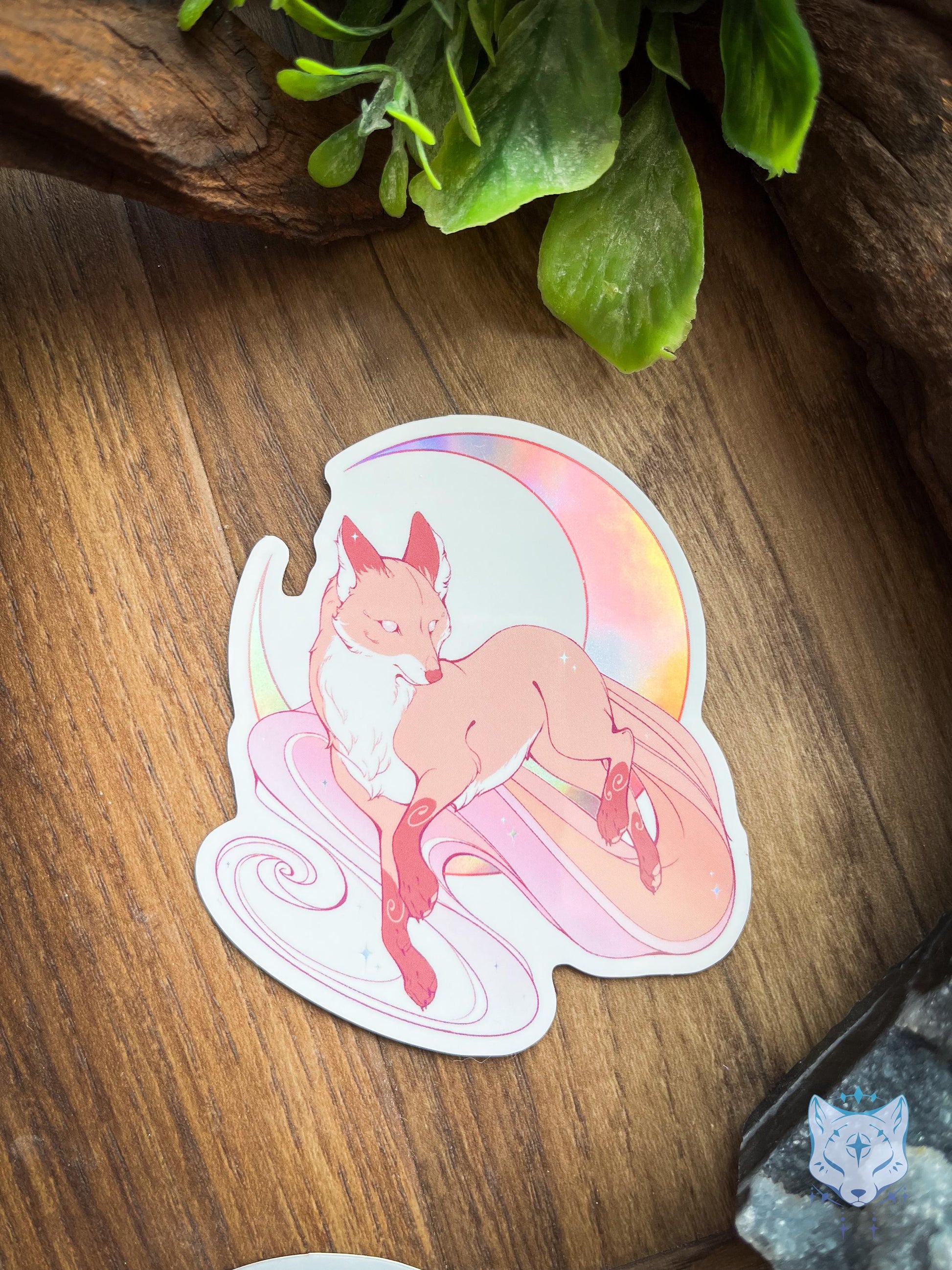 Peach Moonlit Fox | Holographic Sticker 8cm tall