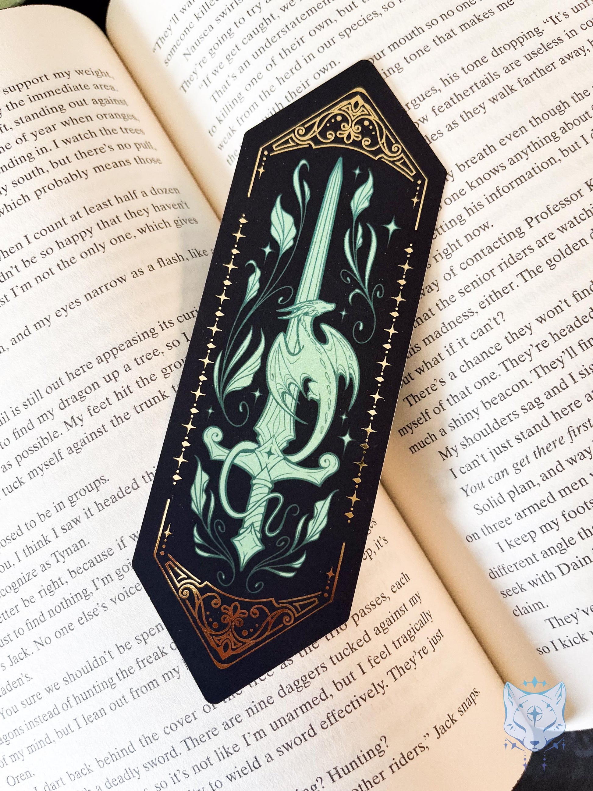 Black Sword Dragon | Gold Foiled Paper Bookmark