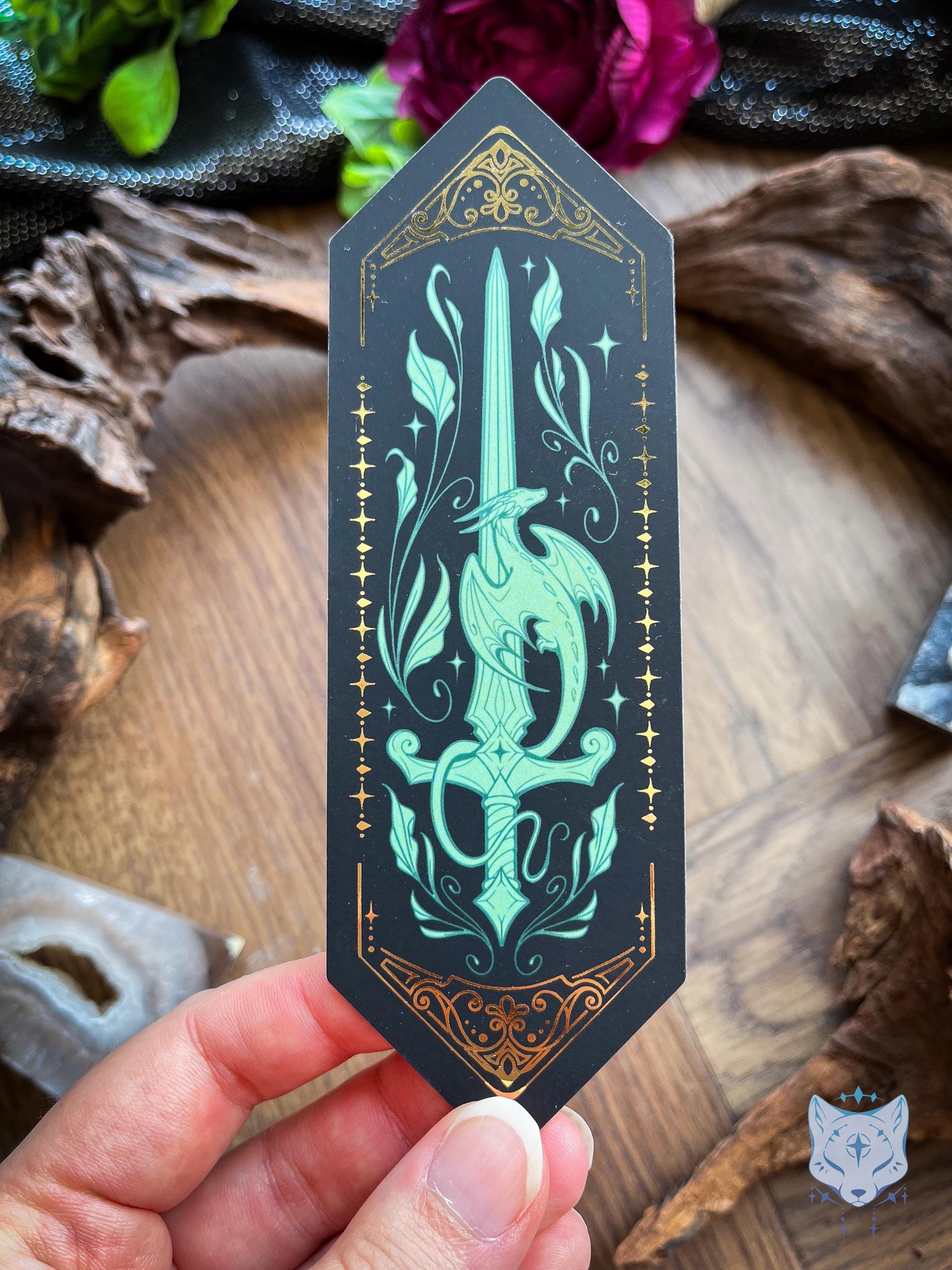 Black Sword Dragon | Gold Foiled Paper Bookmark