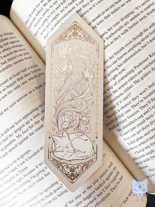 Sleeping Floral Fox Foiled Paper Bookmark