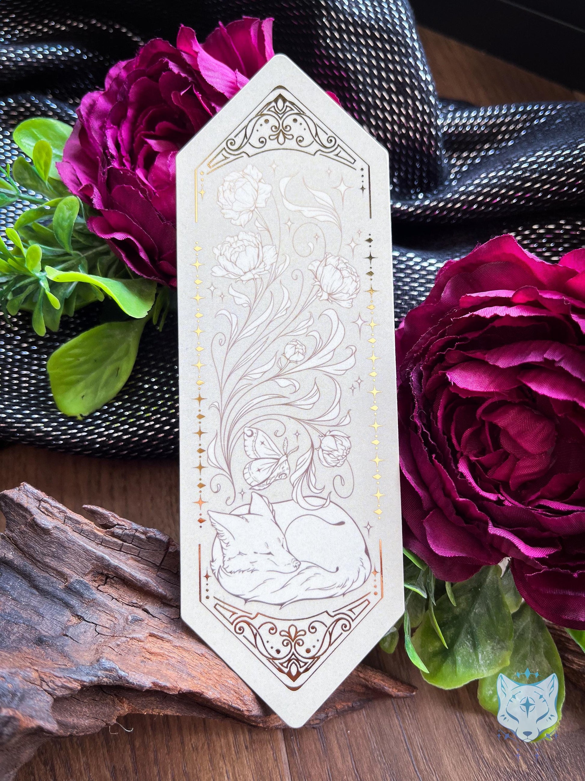 Sleeping Floral Fox Foiled Paper Bookmark