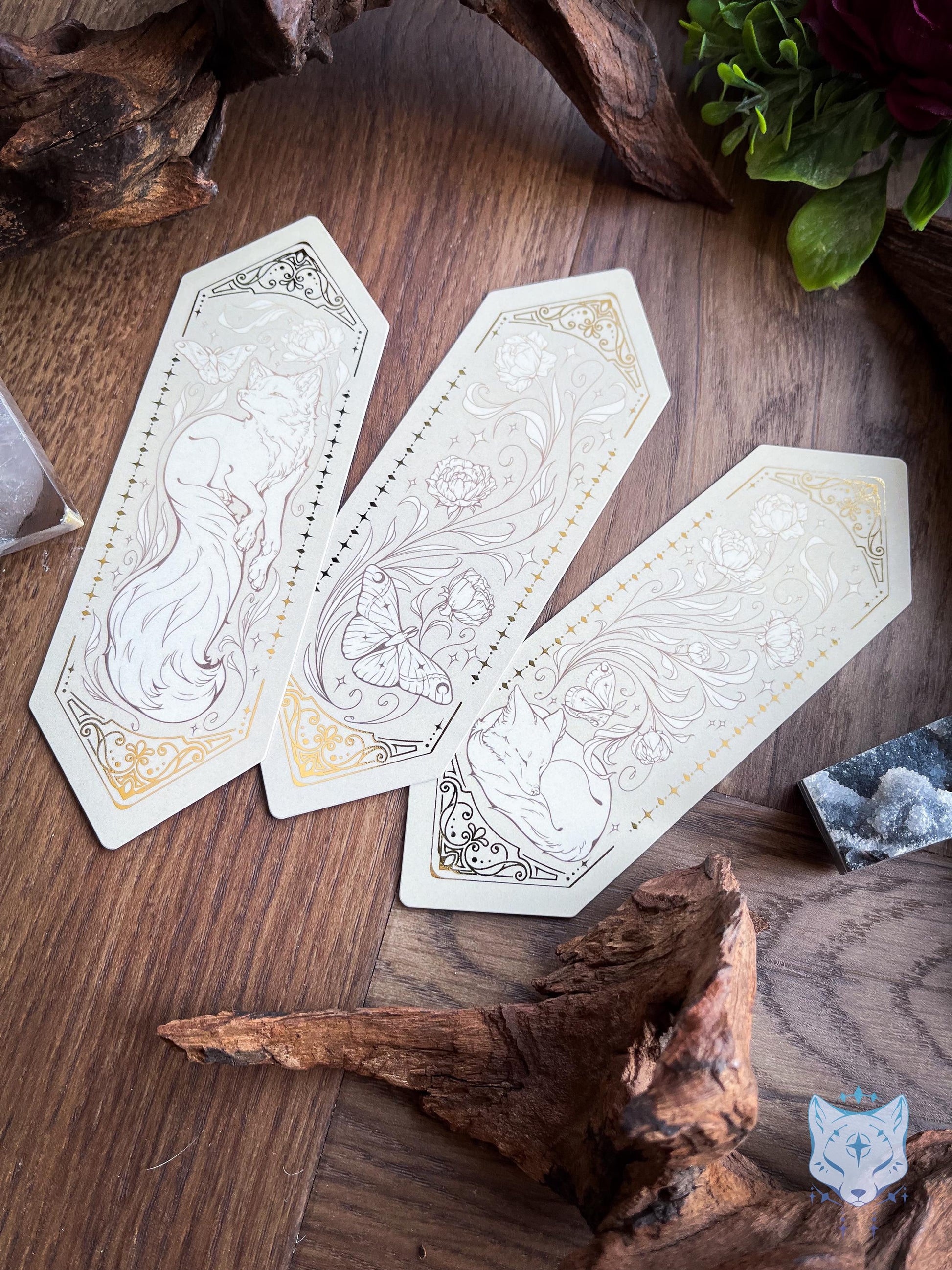 Fox & Moth Floral Foiled Paper Bookmark