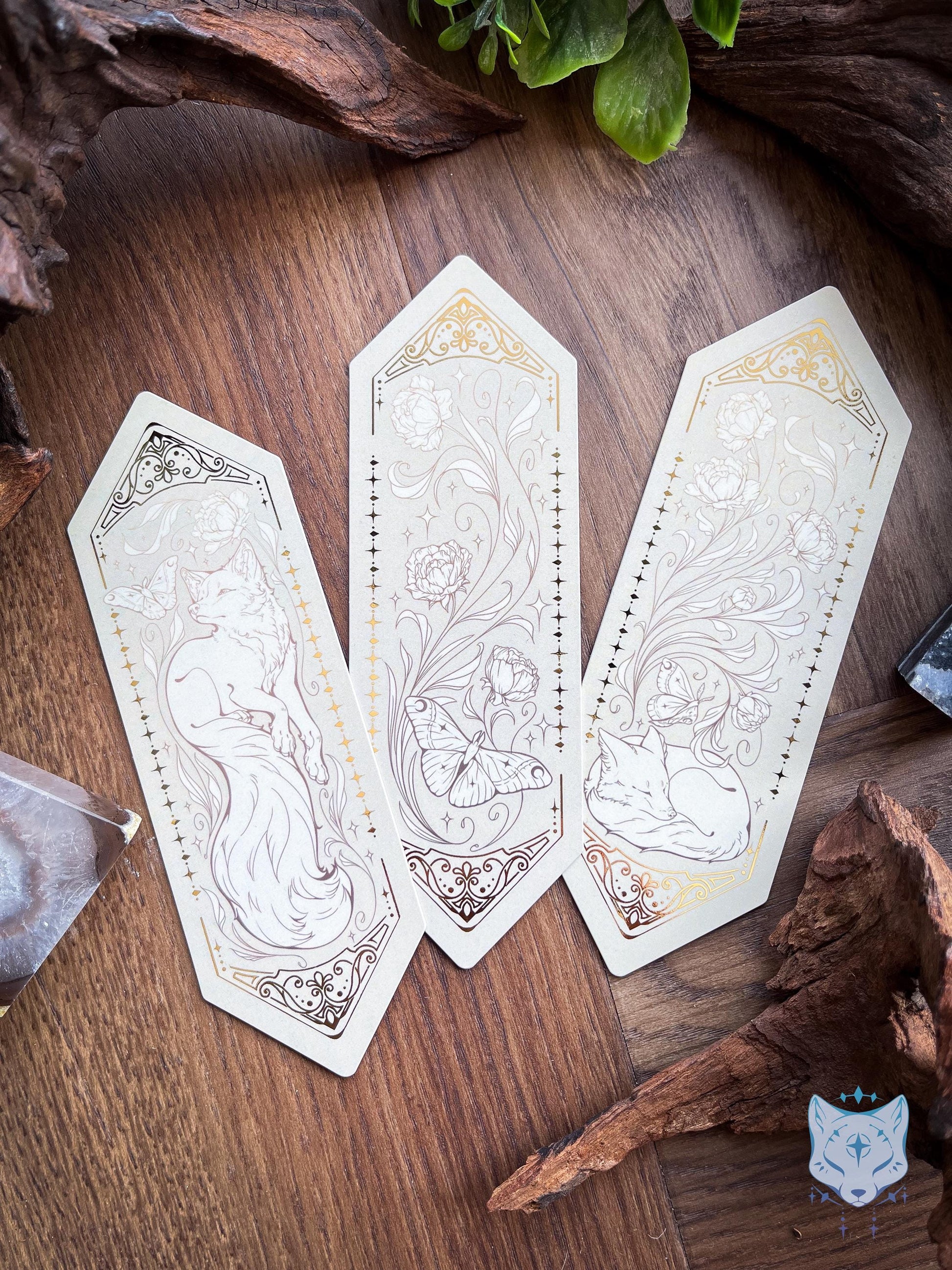 Sleeping Floral Fox Foiled Paper Bookmark