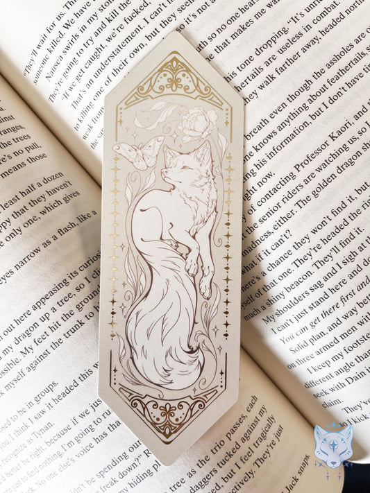 Fox & Moth Floral Foiled Paper Bookmark