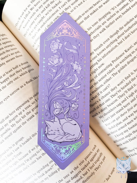 Sleeping Floral Fox Foiled Paper Bookmark
