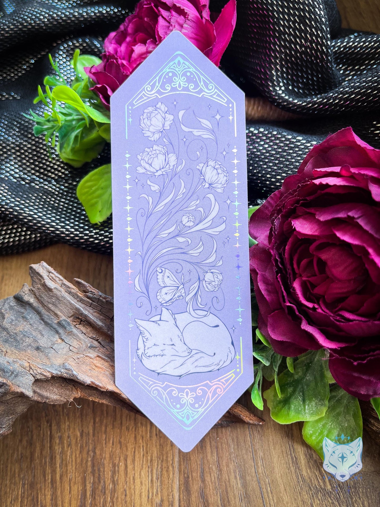 Sleeping Floral Fox Foiled Paper Bookmark