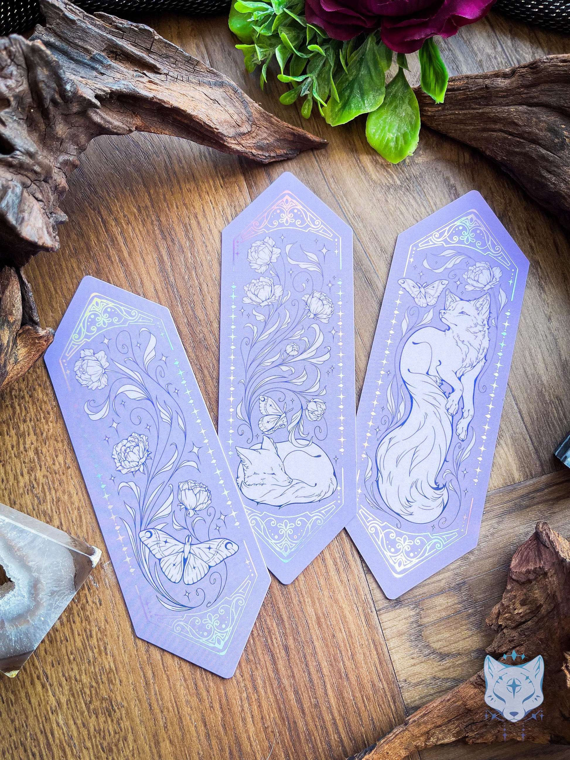 Floral Fox / Holographic Foiled Purple Bookmark
