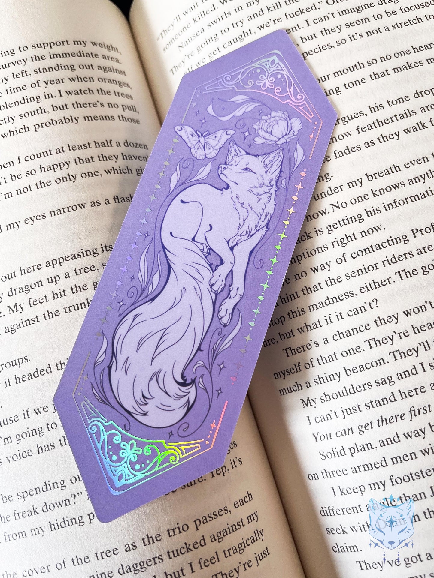Floral Fox / Holographic Foiled Purple Bookmark
