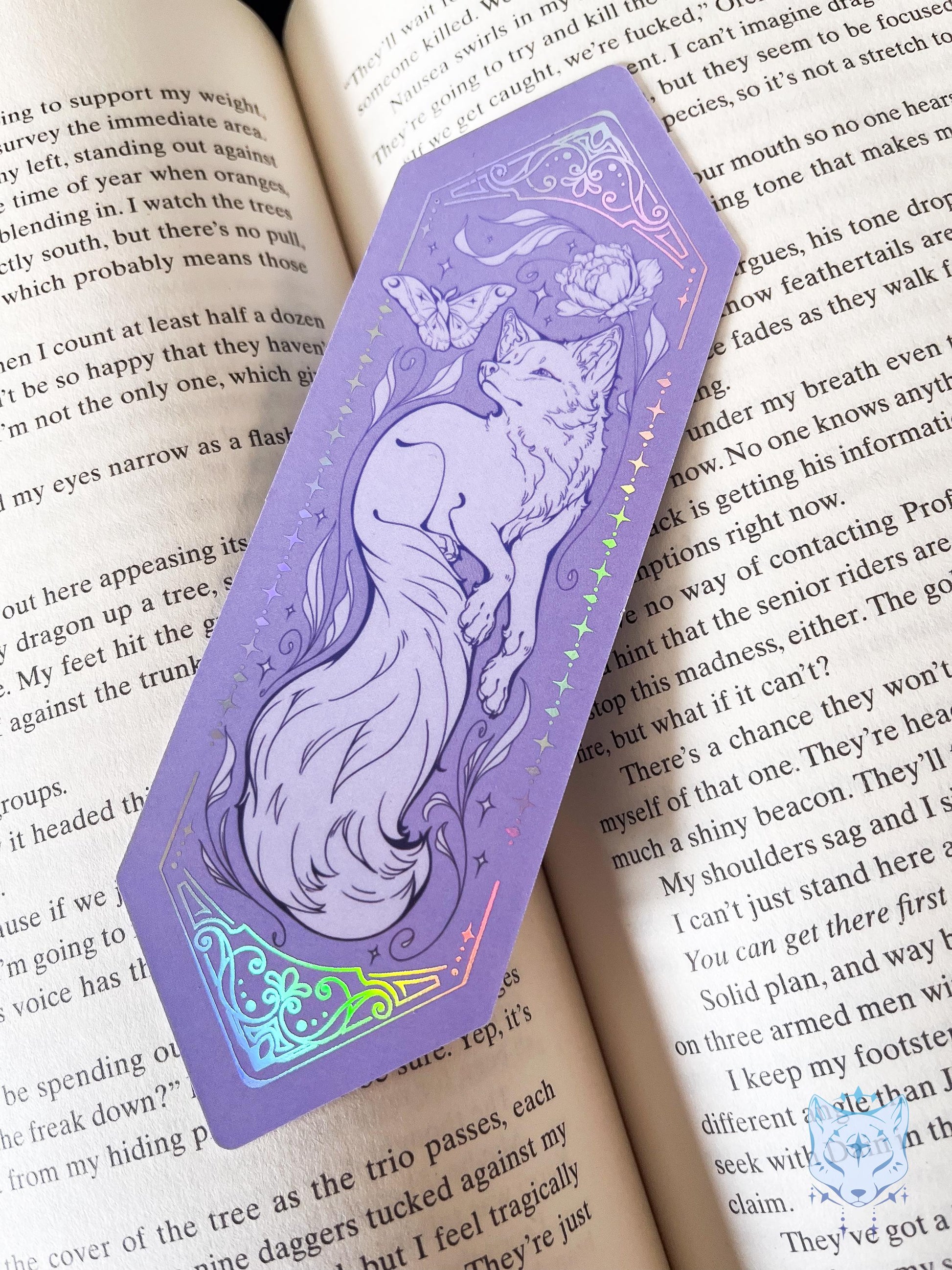 Floral Fox / Holographic Foiled Purple Bookmark