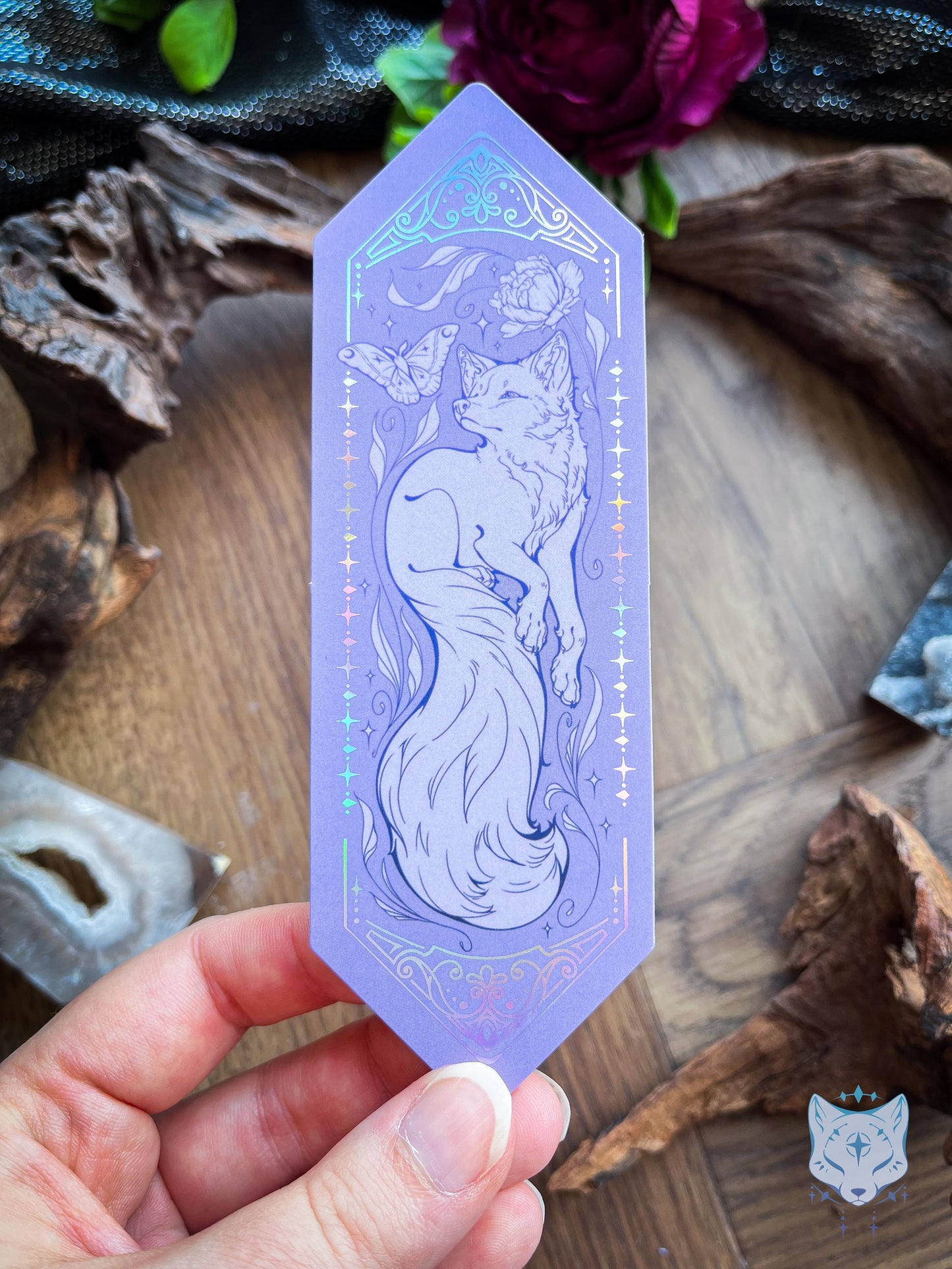 Floral Fox / Holographic Foiled Purple Bookmark