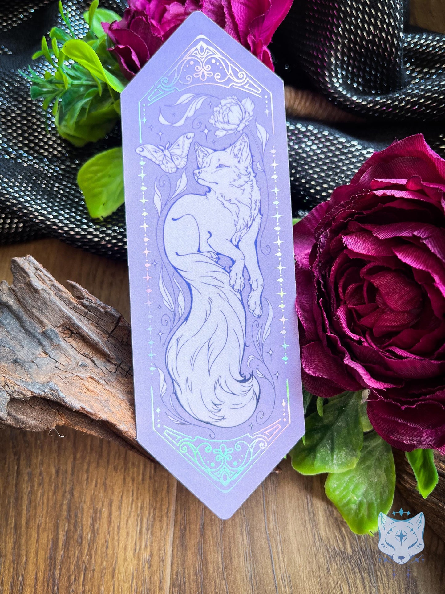 Floral Fox / Holographic Foiled Purple Bookmark
