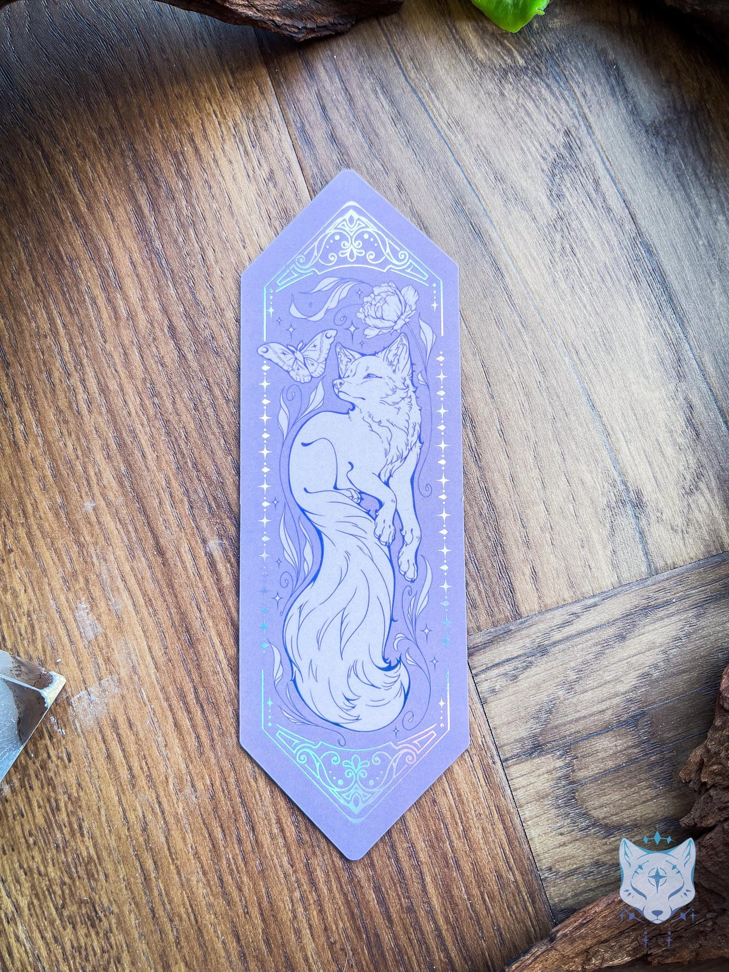 Floral Fox / Holographic Foiled Purple Bookmark