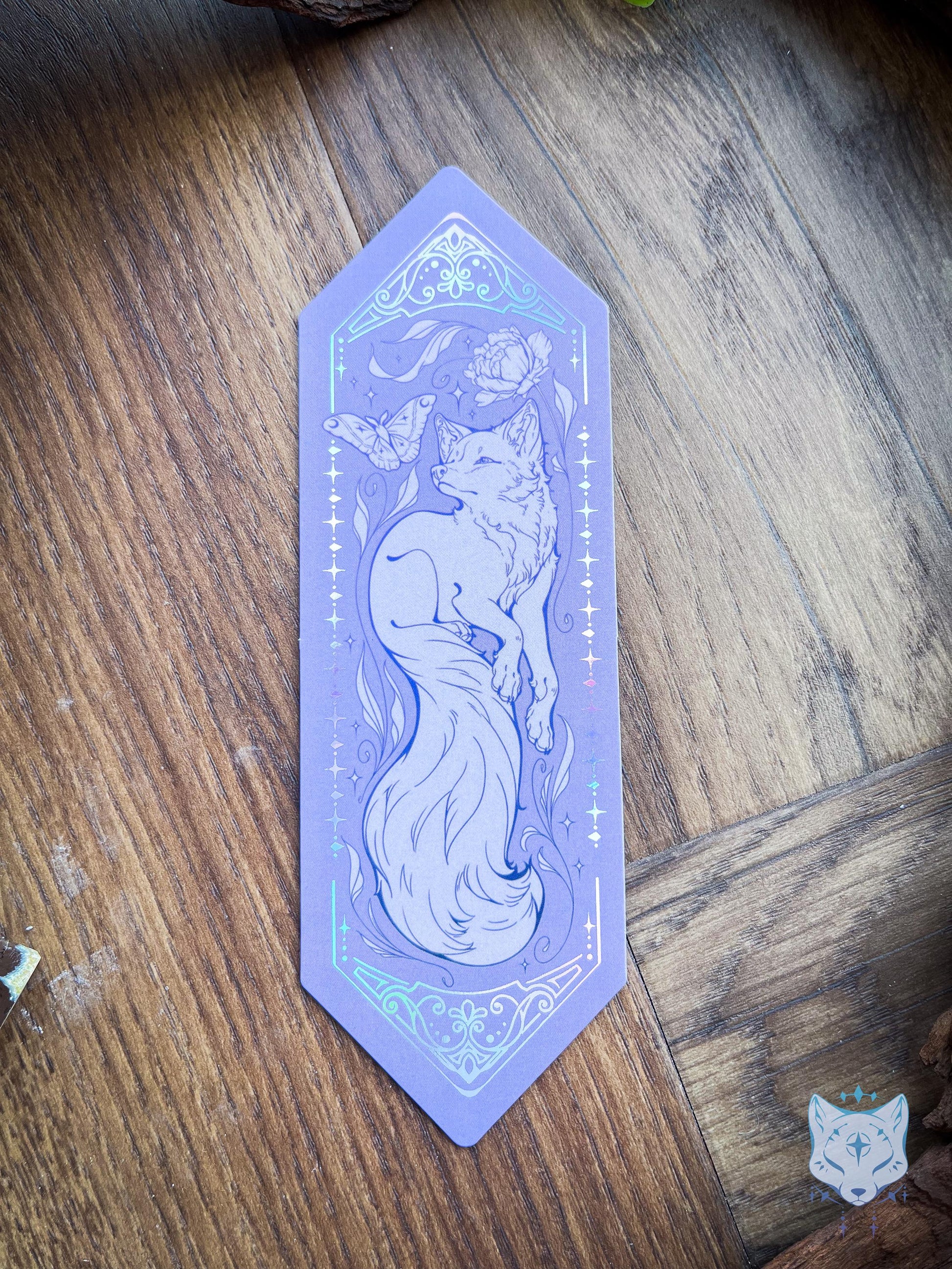 Floral Fox / Holographic Foiled Purple Bookmark