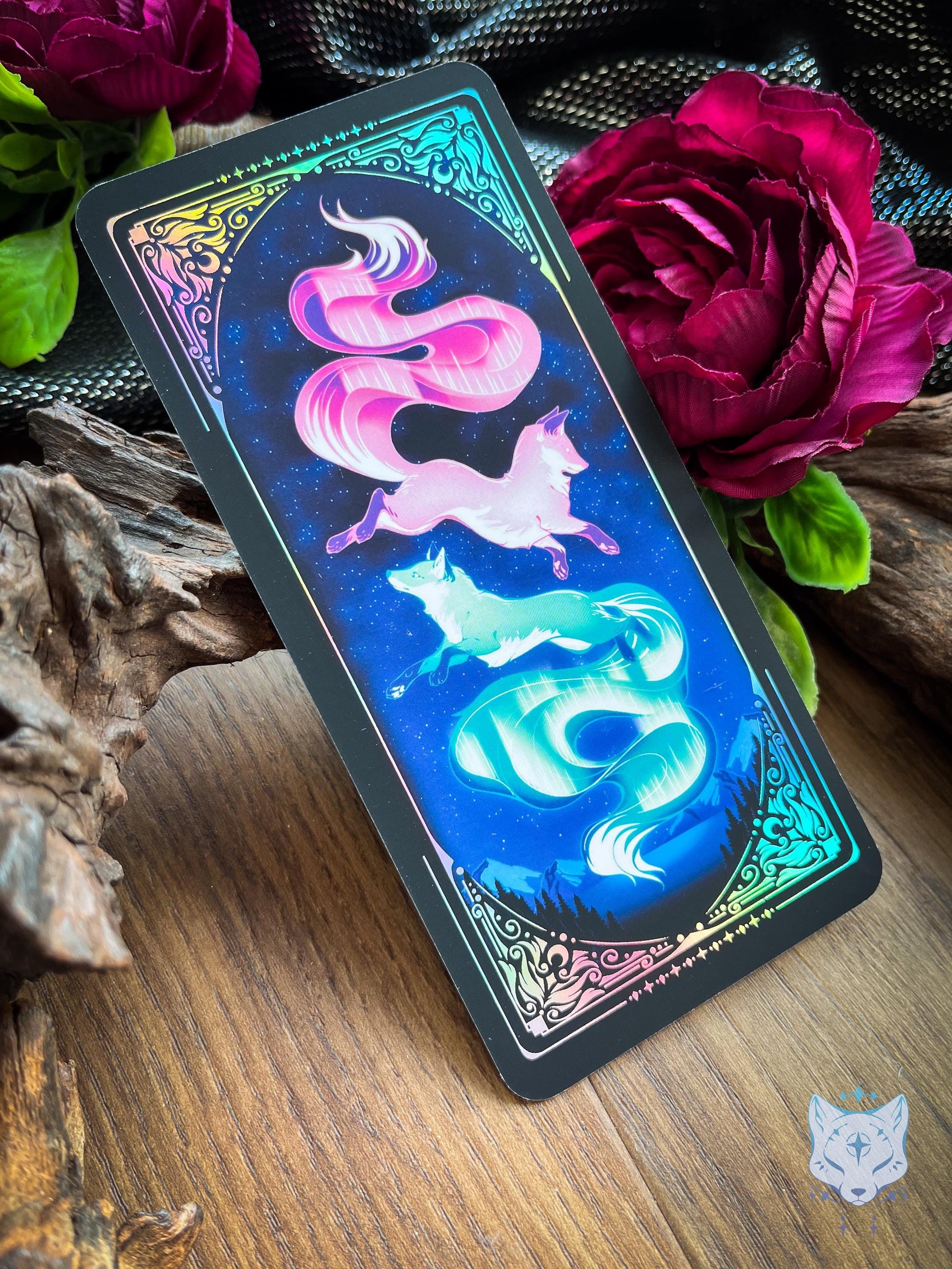 Aurora Foxes Holographic Bookmark