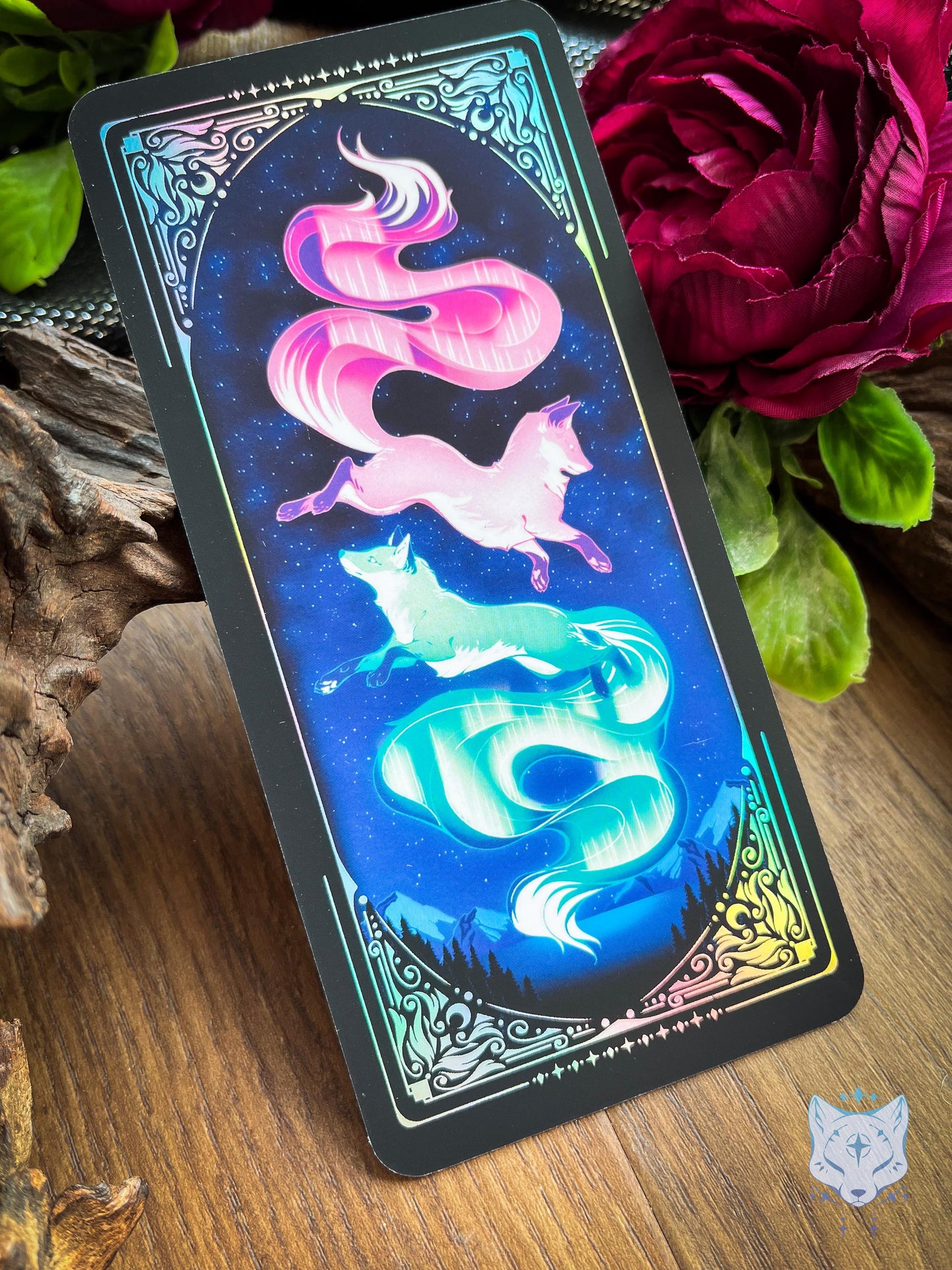 Aurora Foxes Holographic Bookmark