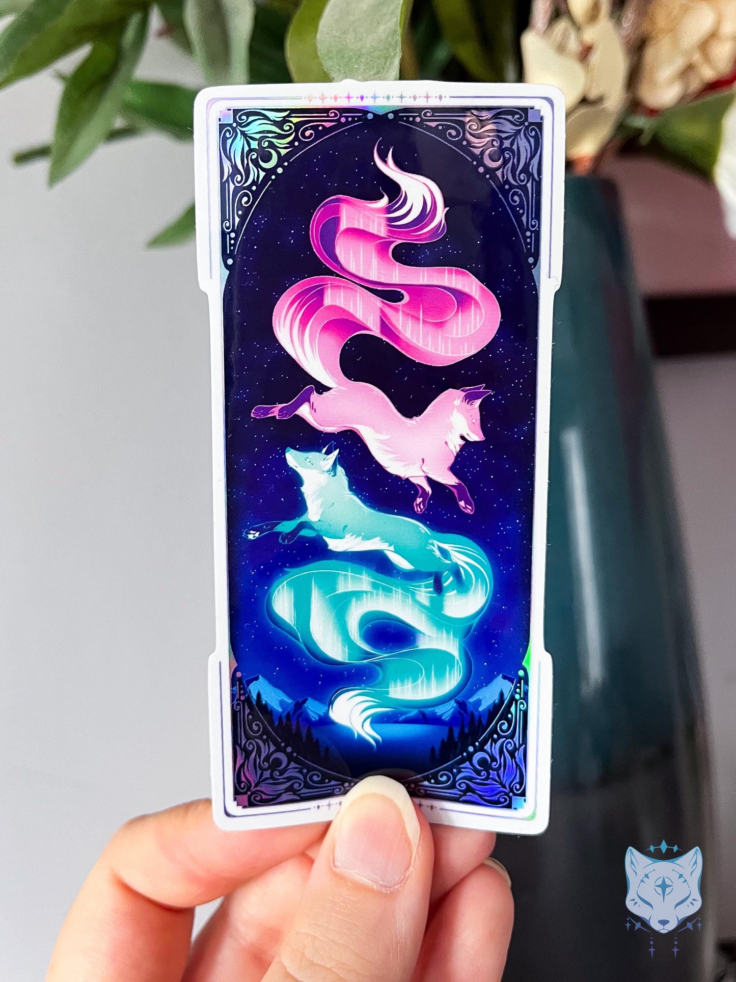 Northern Lights Foxes | Holographic Sticker 11.5cm tall