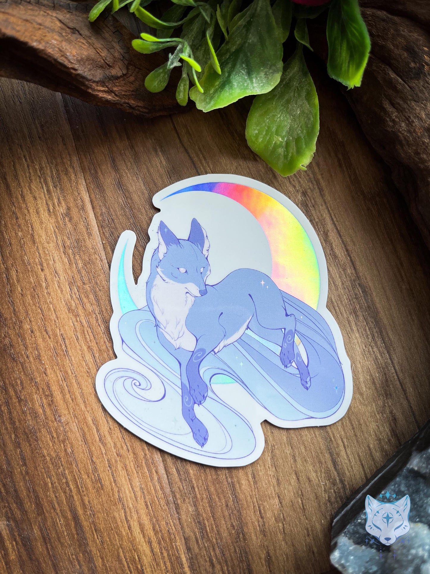 Blue Moonlit Fox | Holographic Sticker 8cm tall