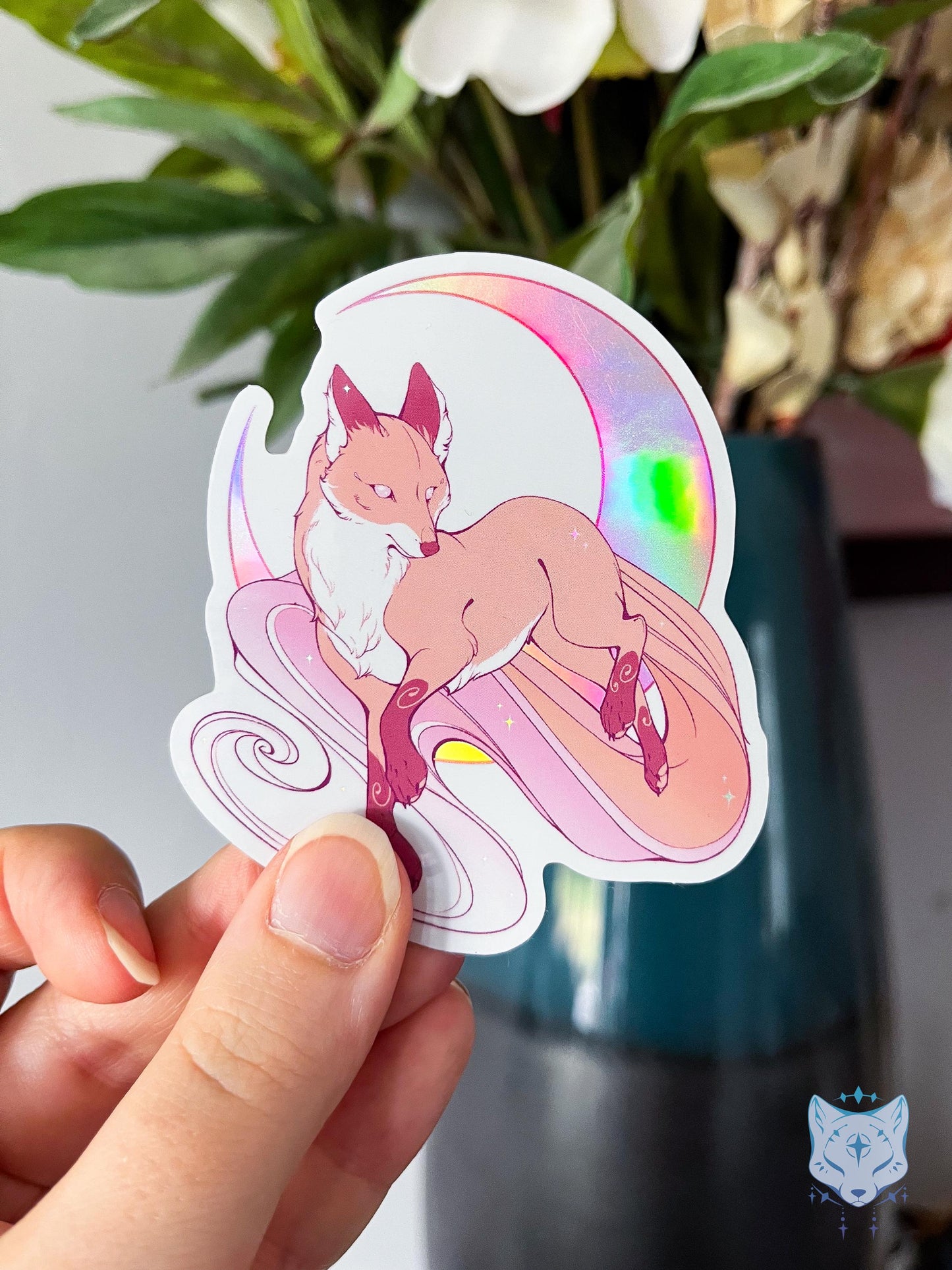 Peach Moonlit Fox | Holographic Sticker 8cm tall