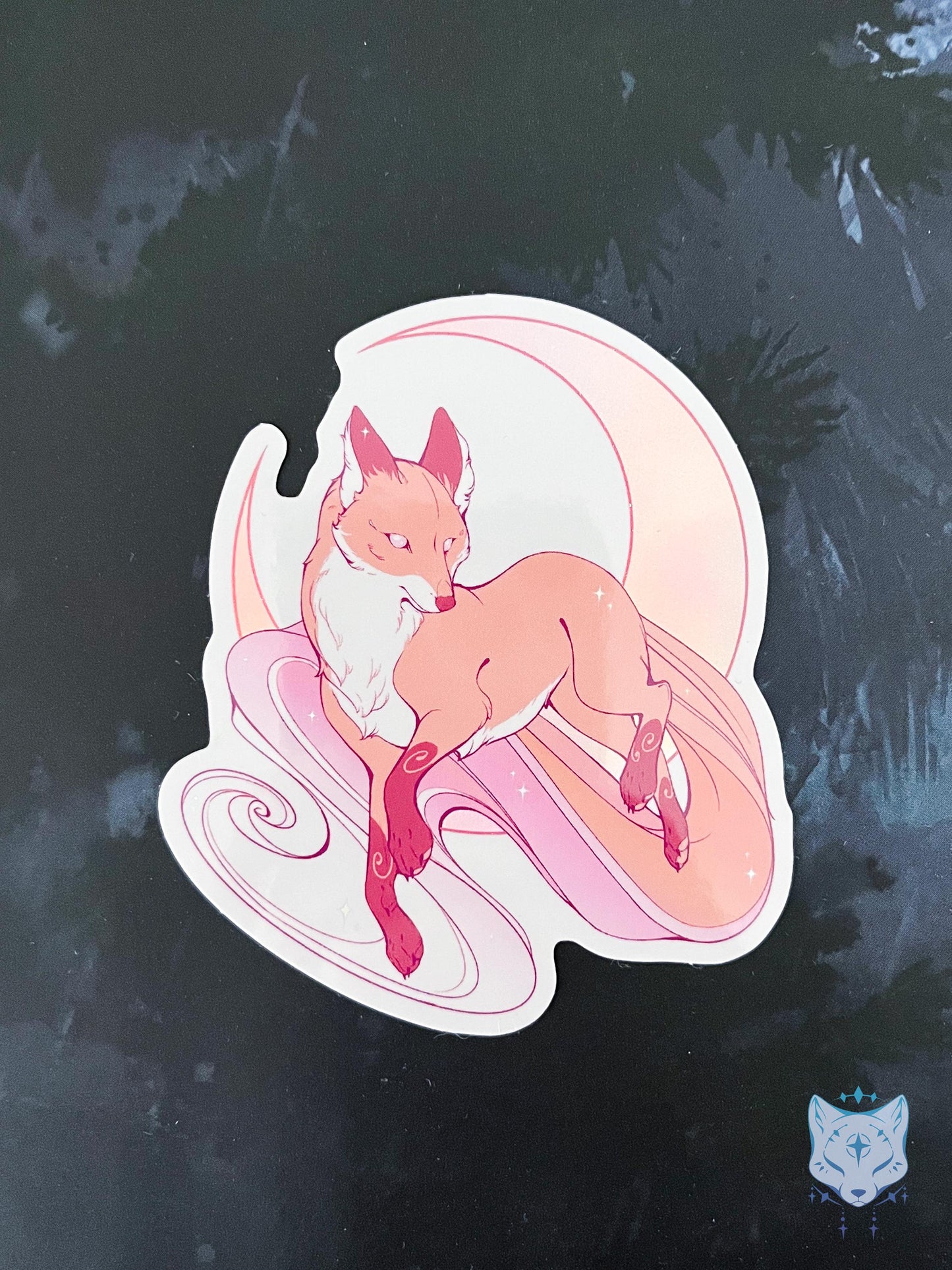 Peach Moonlit Fox | Holographic Sticker 8cm tall