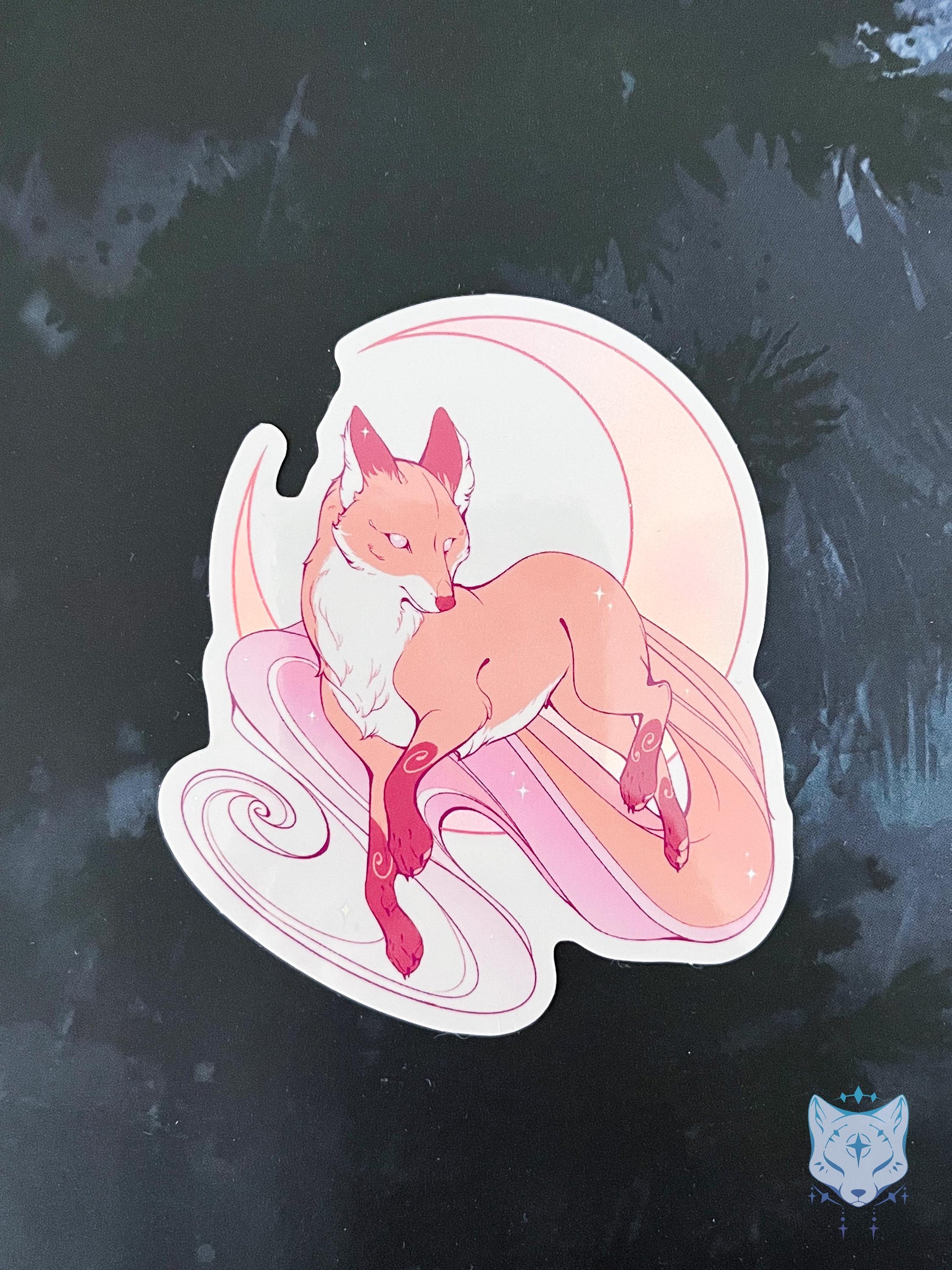 Peach Moonlit Fox | Holographic Sticker 8cm tall