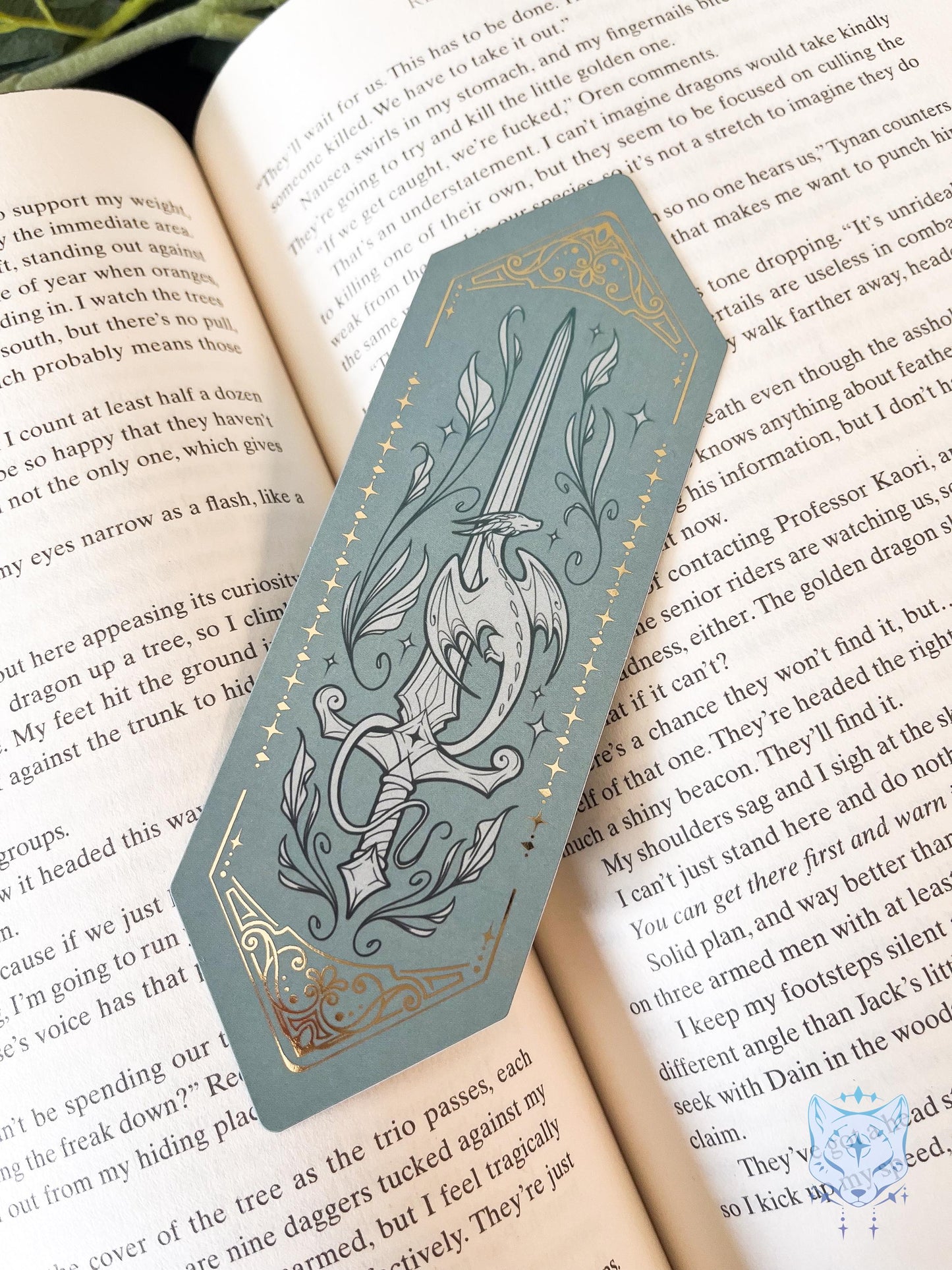 Green Sword Dragon | Gold Foiled Paper Bookmark