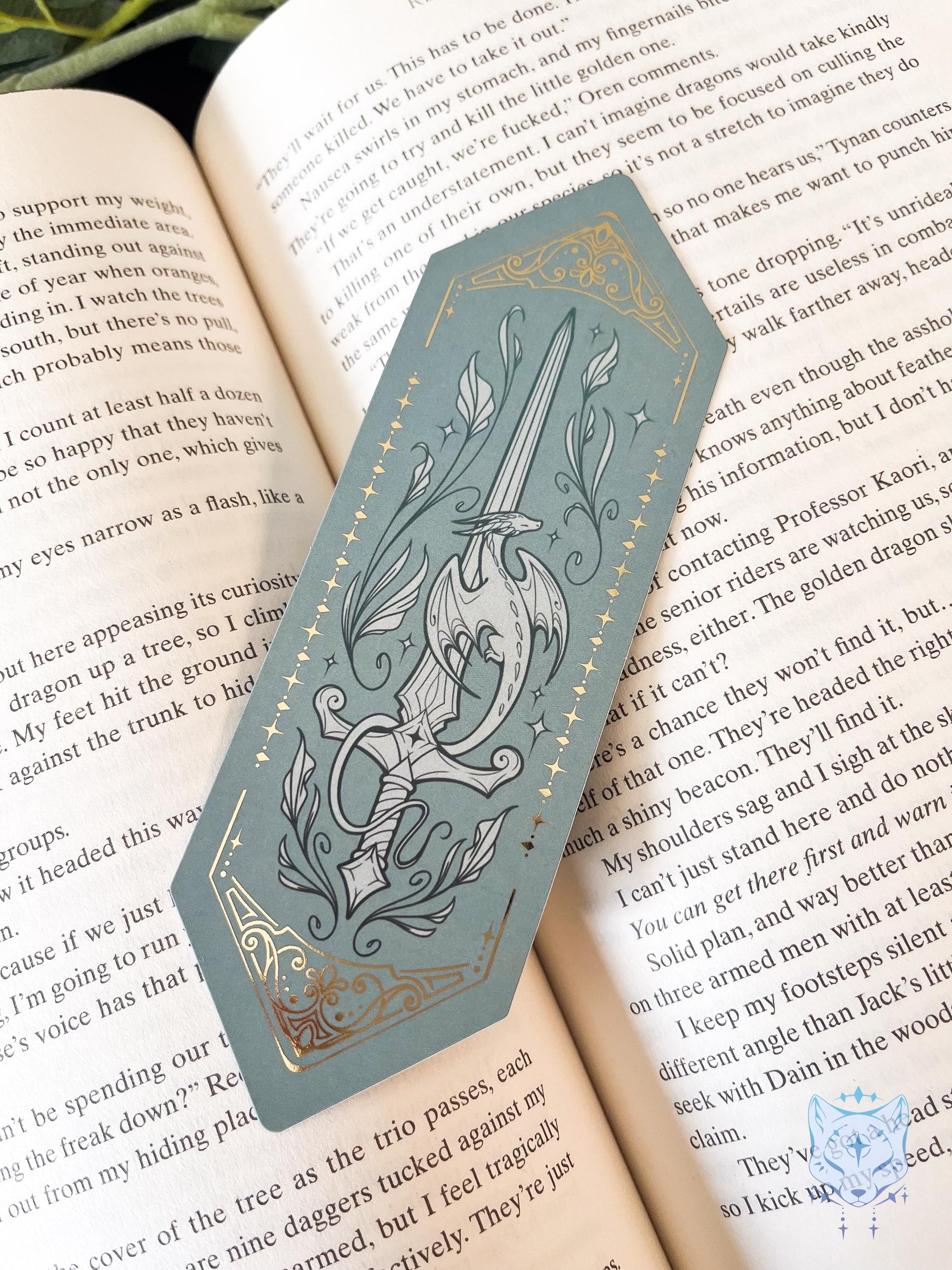 Green Sword Dragon | Gold Foiled Paper Bookmark