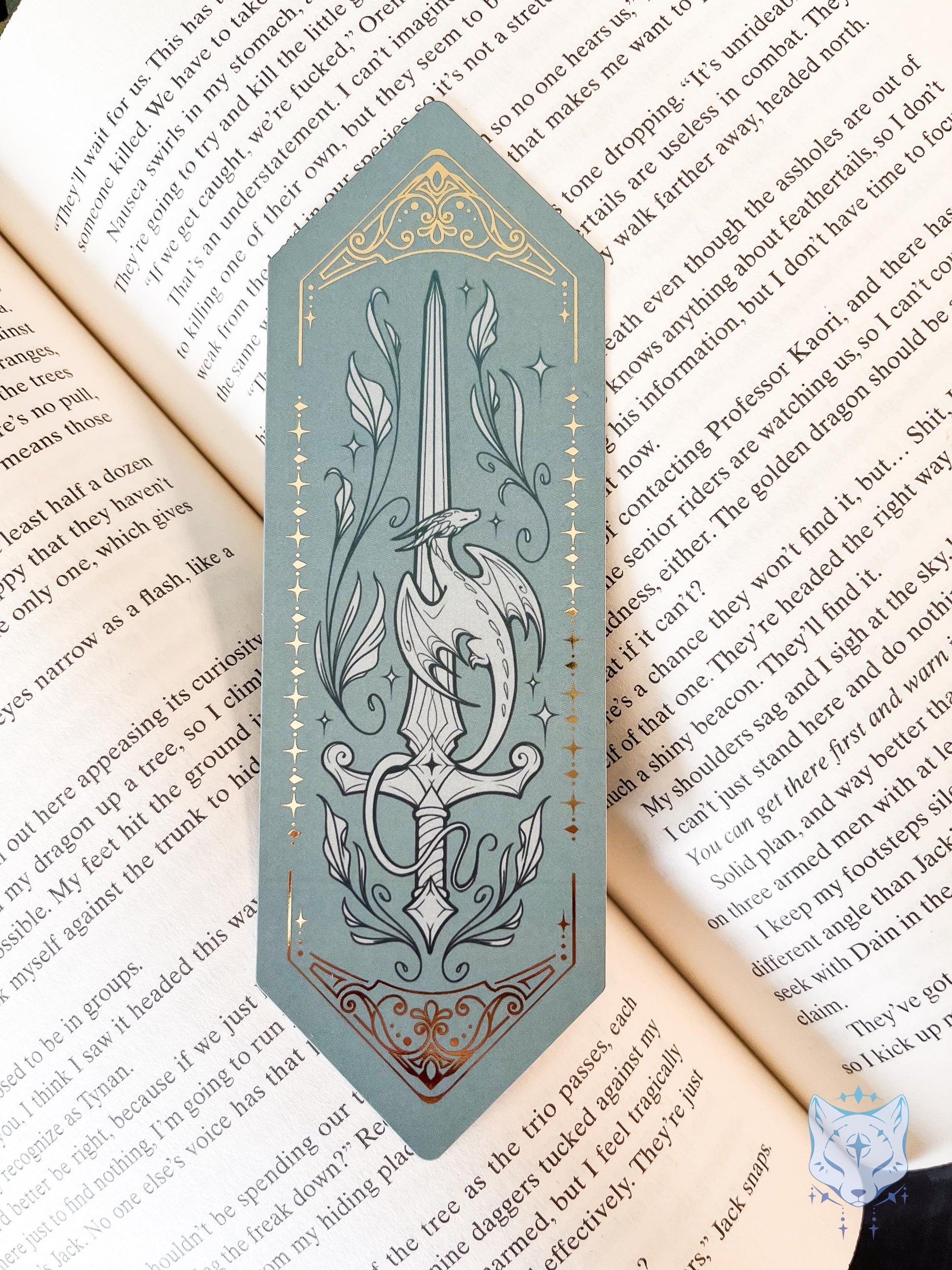 Green Sword Dragon | Gold Foiled Paper Bookmark
