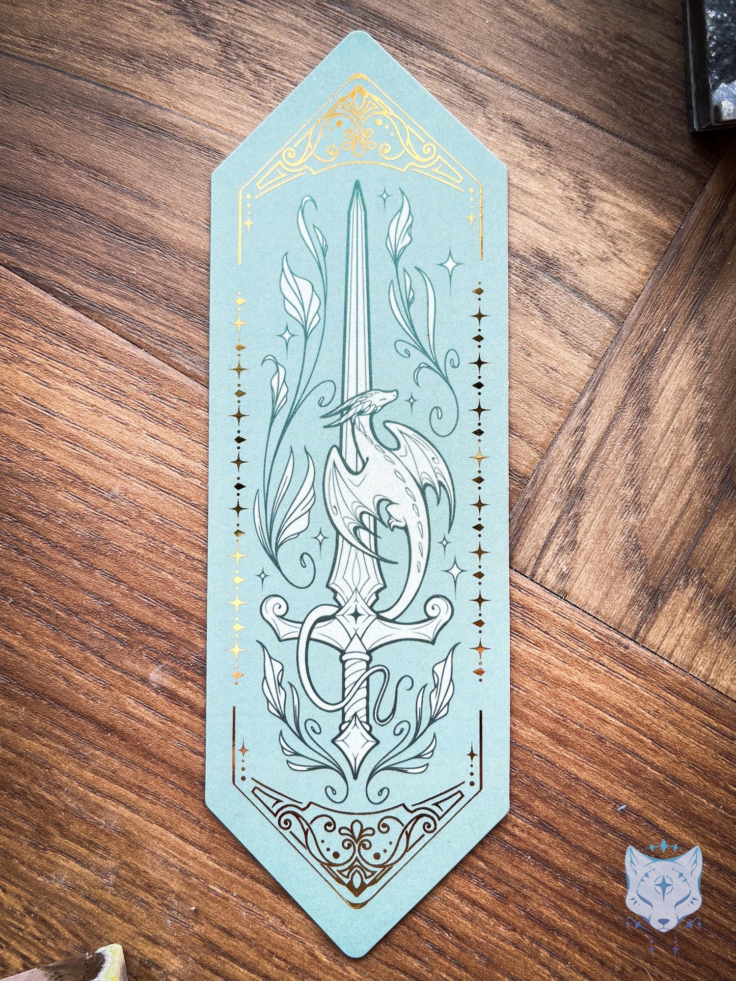 Green Sword Dragon | Gold Foiled Paper Bookmark