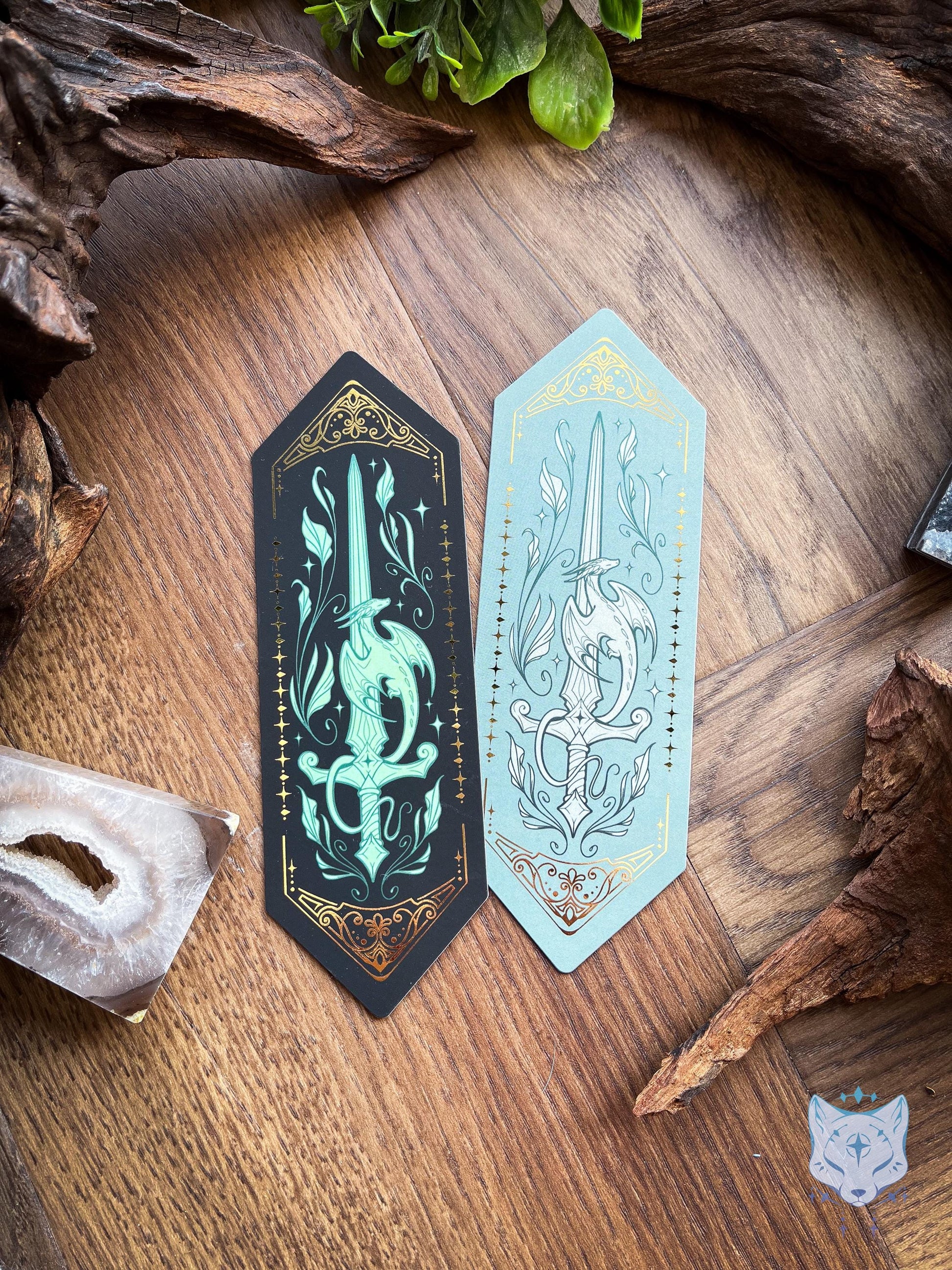 Green Sword Dragon | Gold Foiled Paper Bookmark