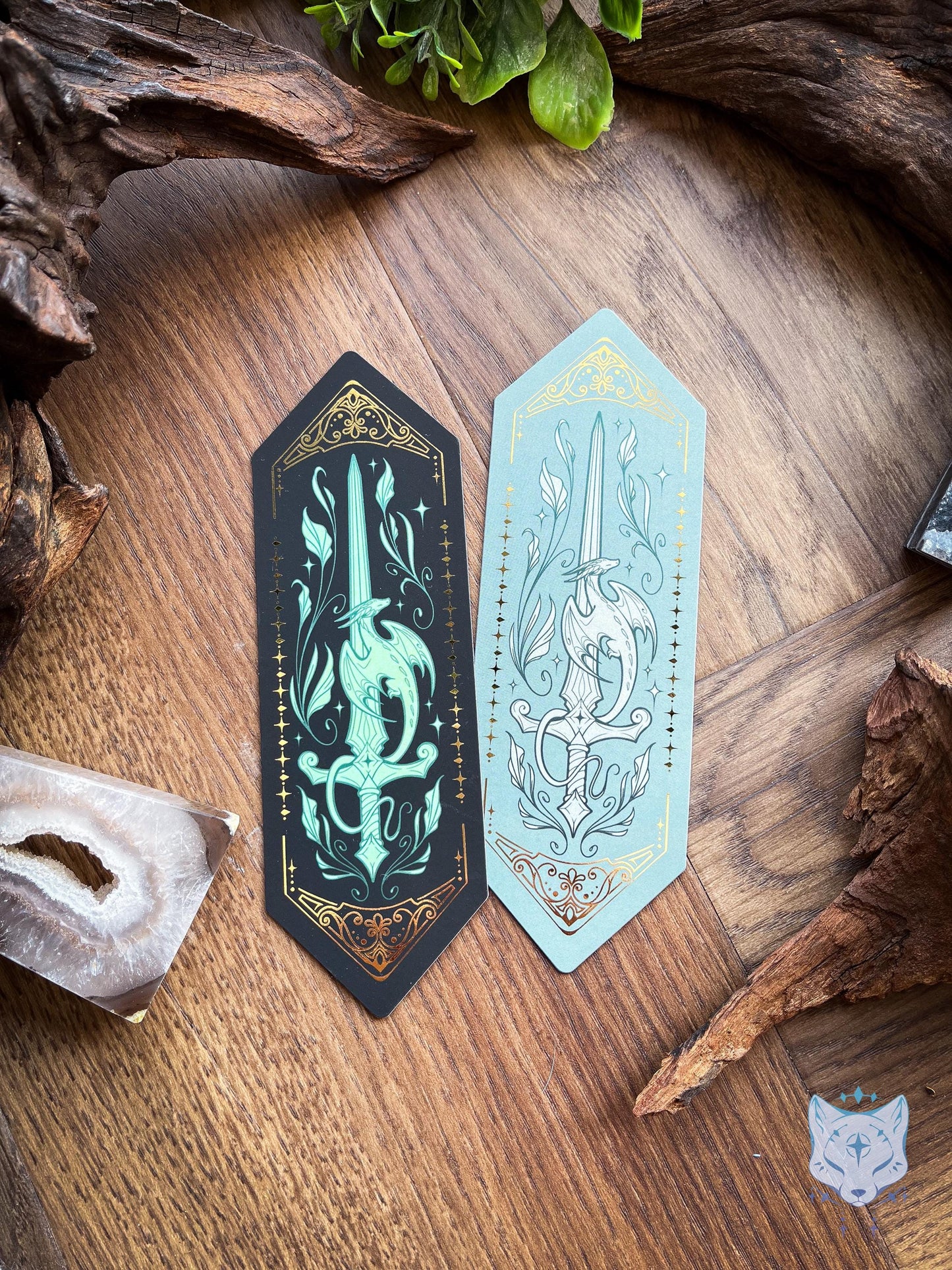 Black Sword Dragon | Gold Foiled Paper Bookmark