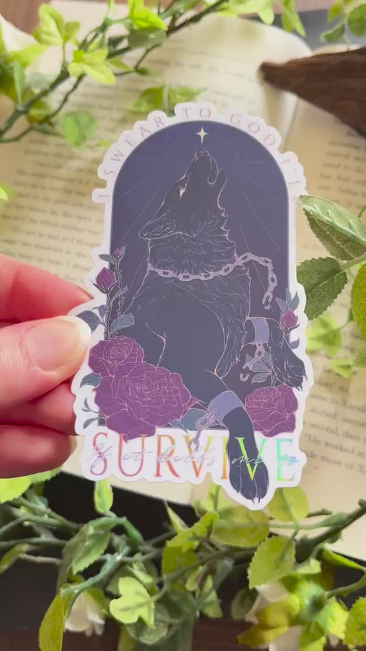 Survive Wolf | Holographic Sticker 11cm tall