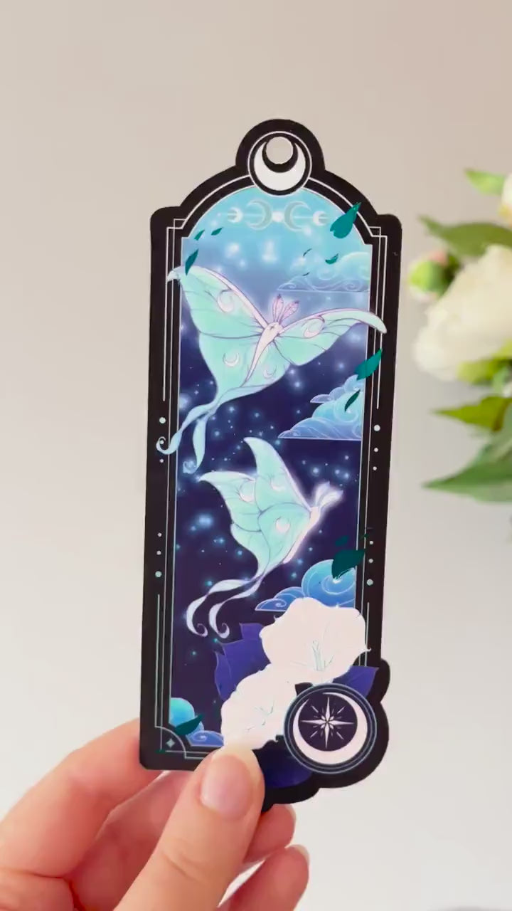 Lunar Moth Bookmark with teal foil detail