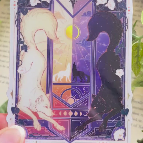 Night & Day Wolves Purple | Holographic Stickers 11cm tall