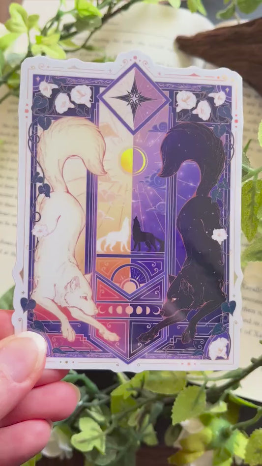 Night & Day Wolves Purple | Holographic Stickers 11cm tall