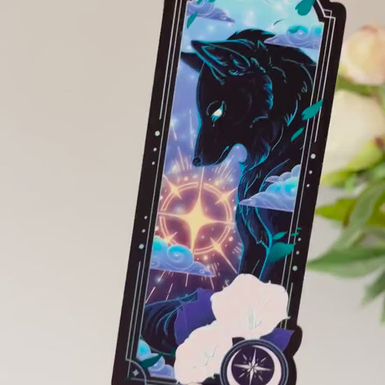 Celestial Wolf Bookmark with teal foil detail