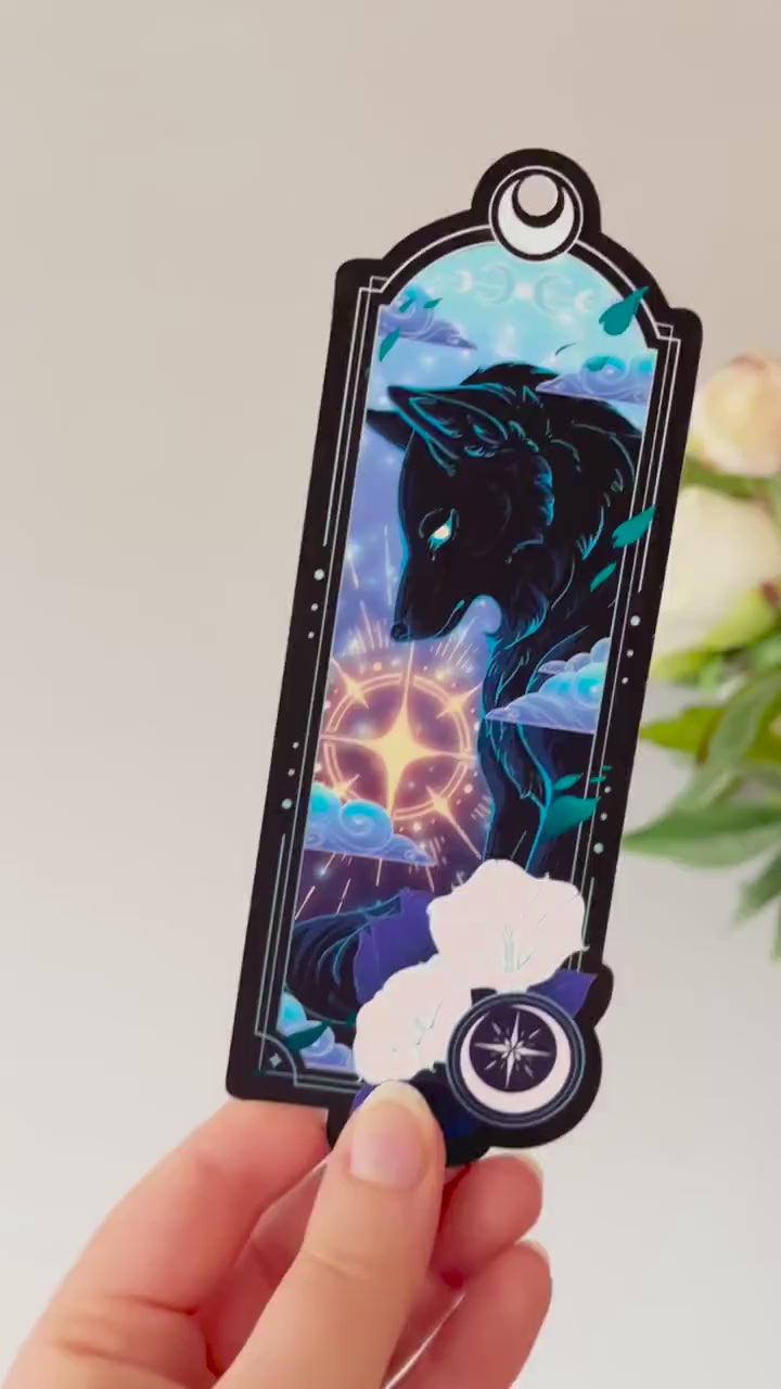 Celestial Wolf Bookmark with teal foil detail