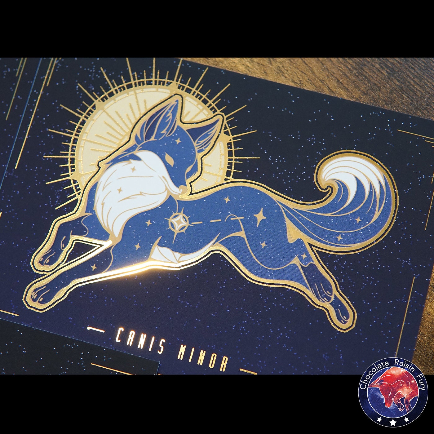 Canis Minor Mini A6 Foil Prints - constellation, fox, teumessian fox, stars, galaxy, gold foil