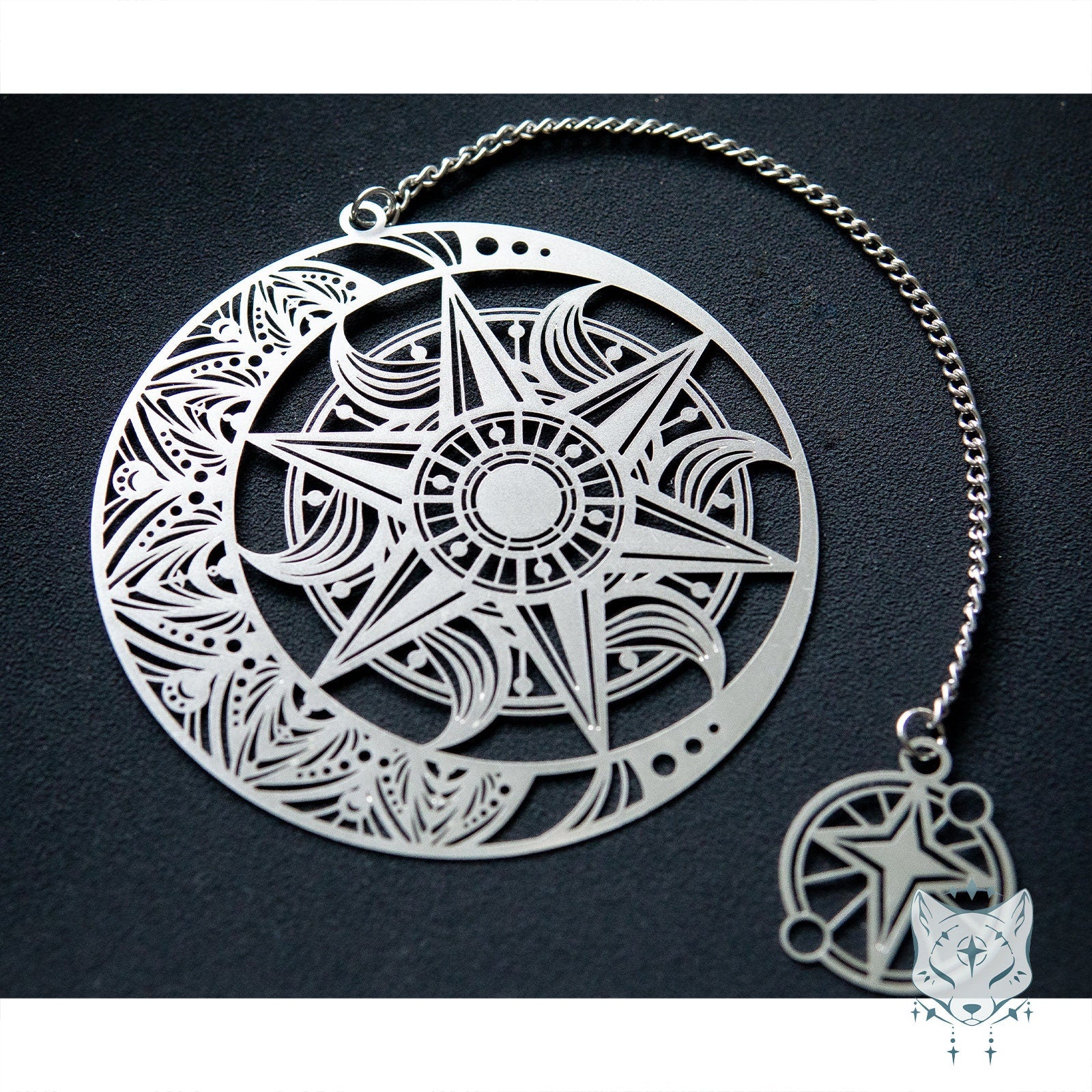 Matte Silver Celestial Mandala Metal Bookmark
